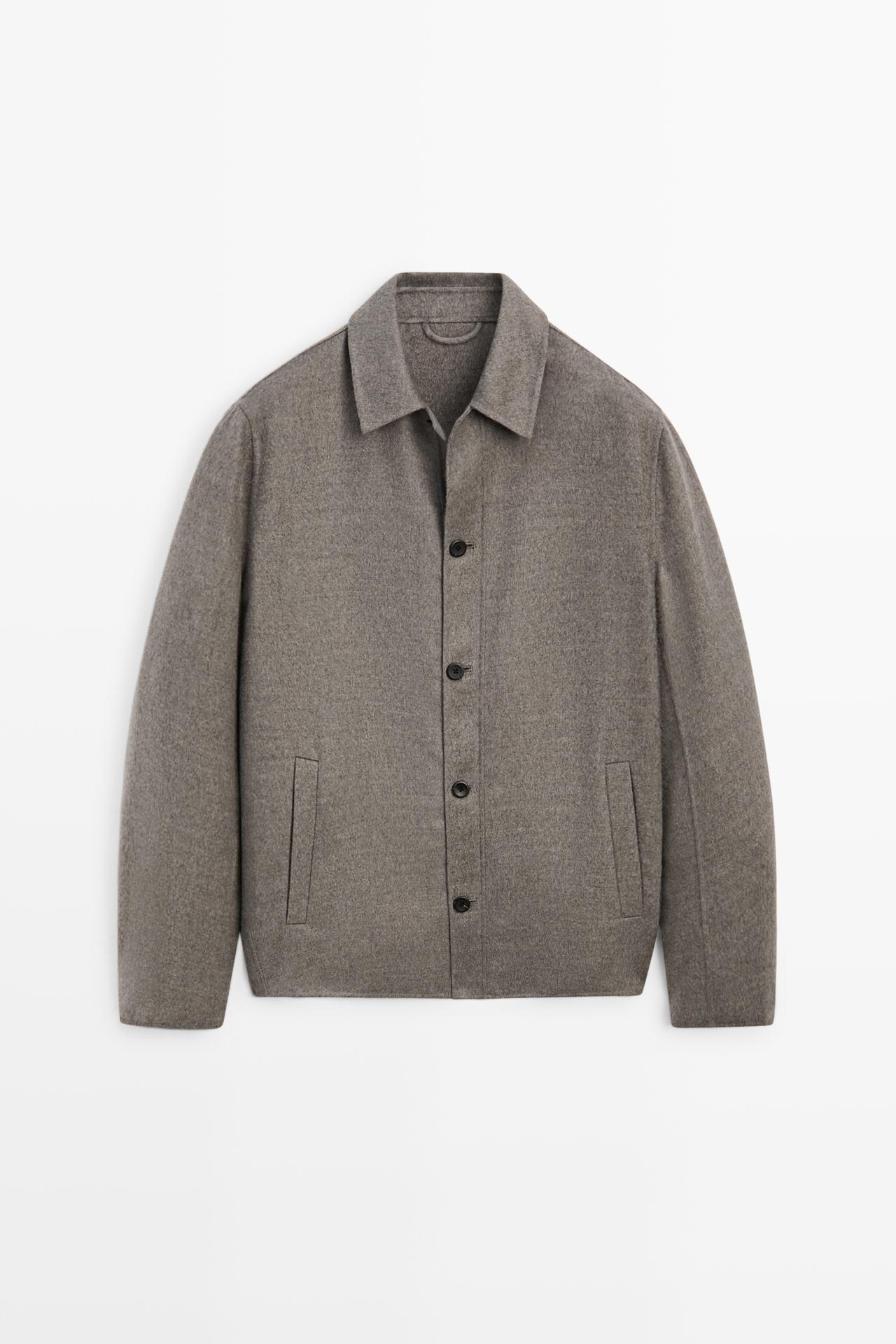 Wool blend overshirt with button detail — MINK