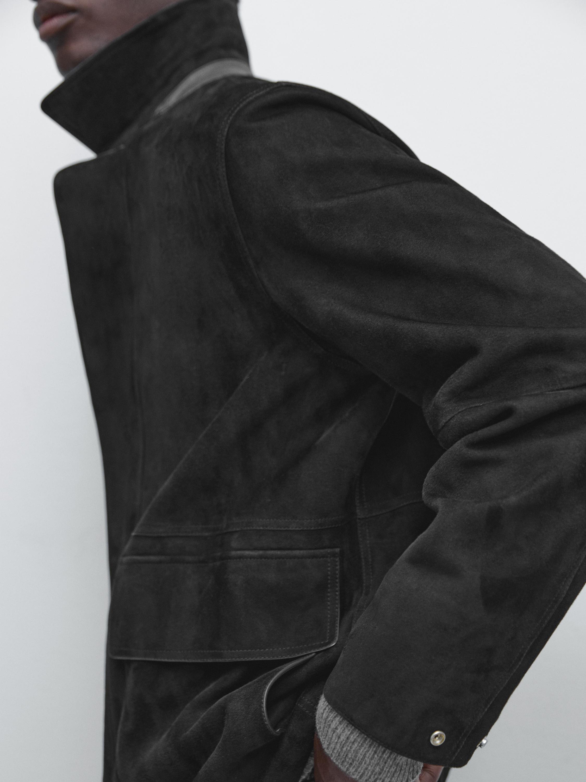 Jacket with suede pockets detail — BLACK