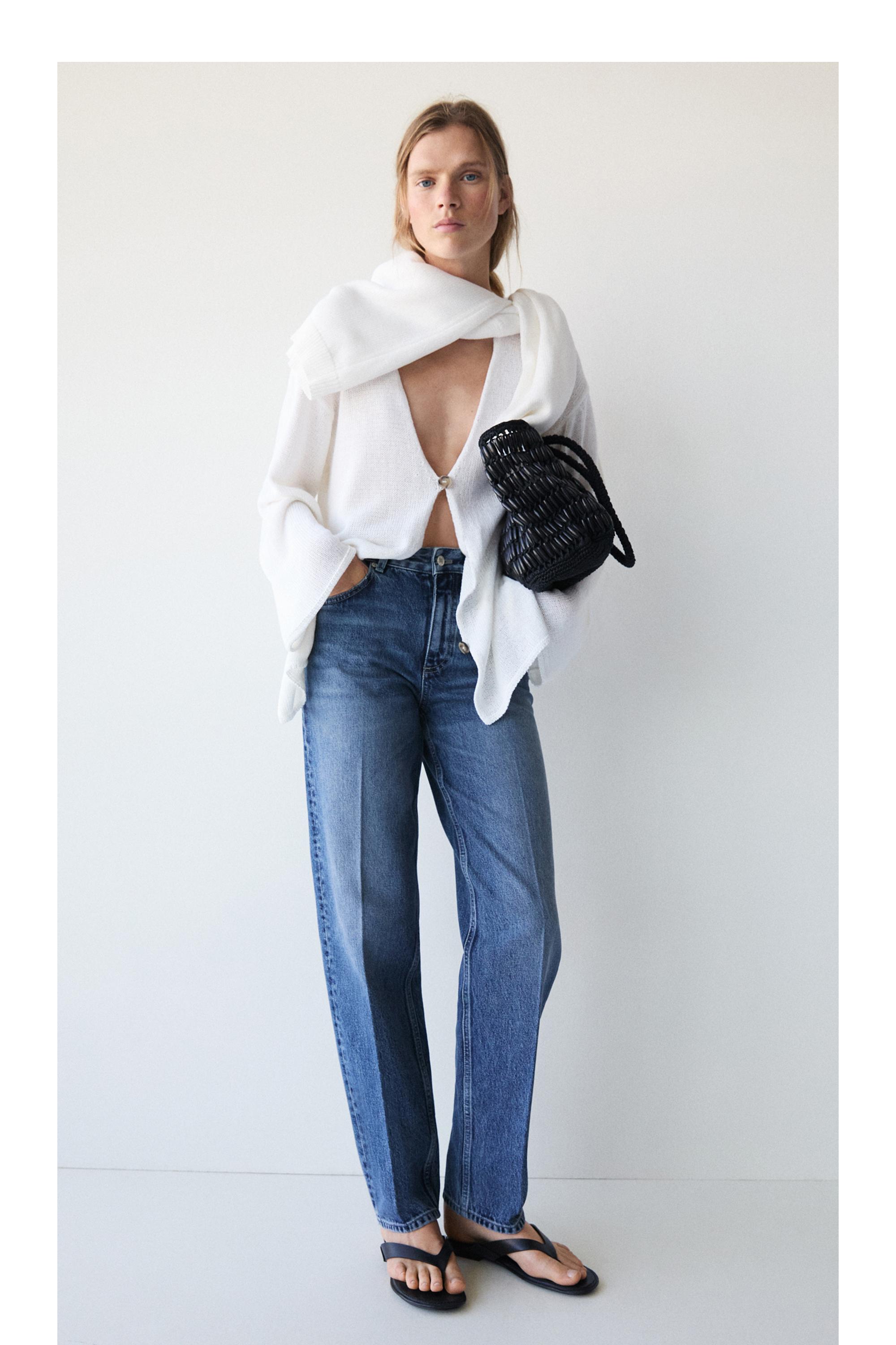High-waist relaxed fit barrel jeans — MEDIUM BLUE