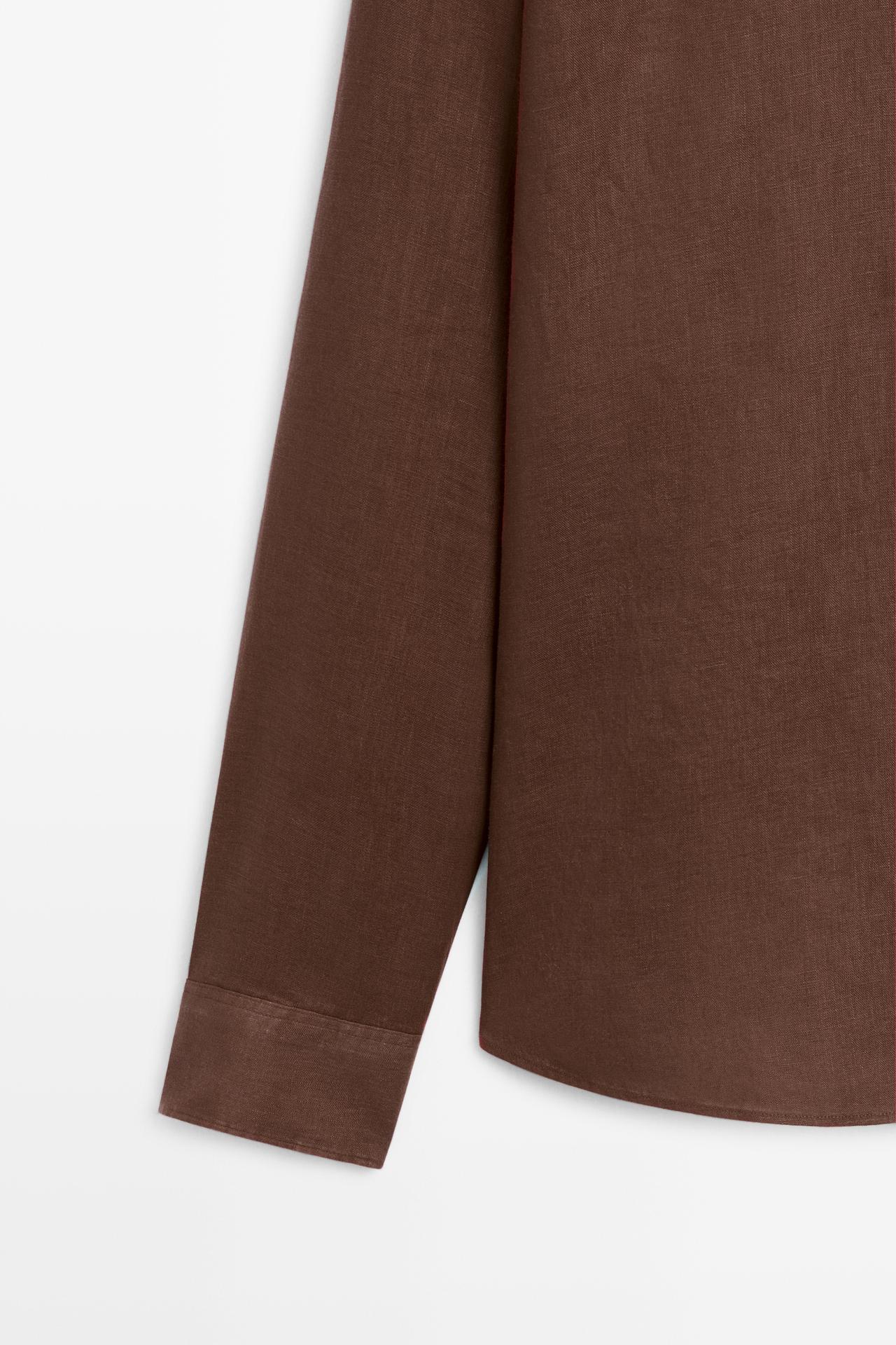 Regular fit 100% linen shirt — Chocolate