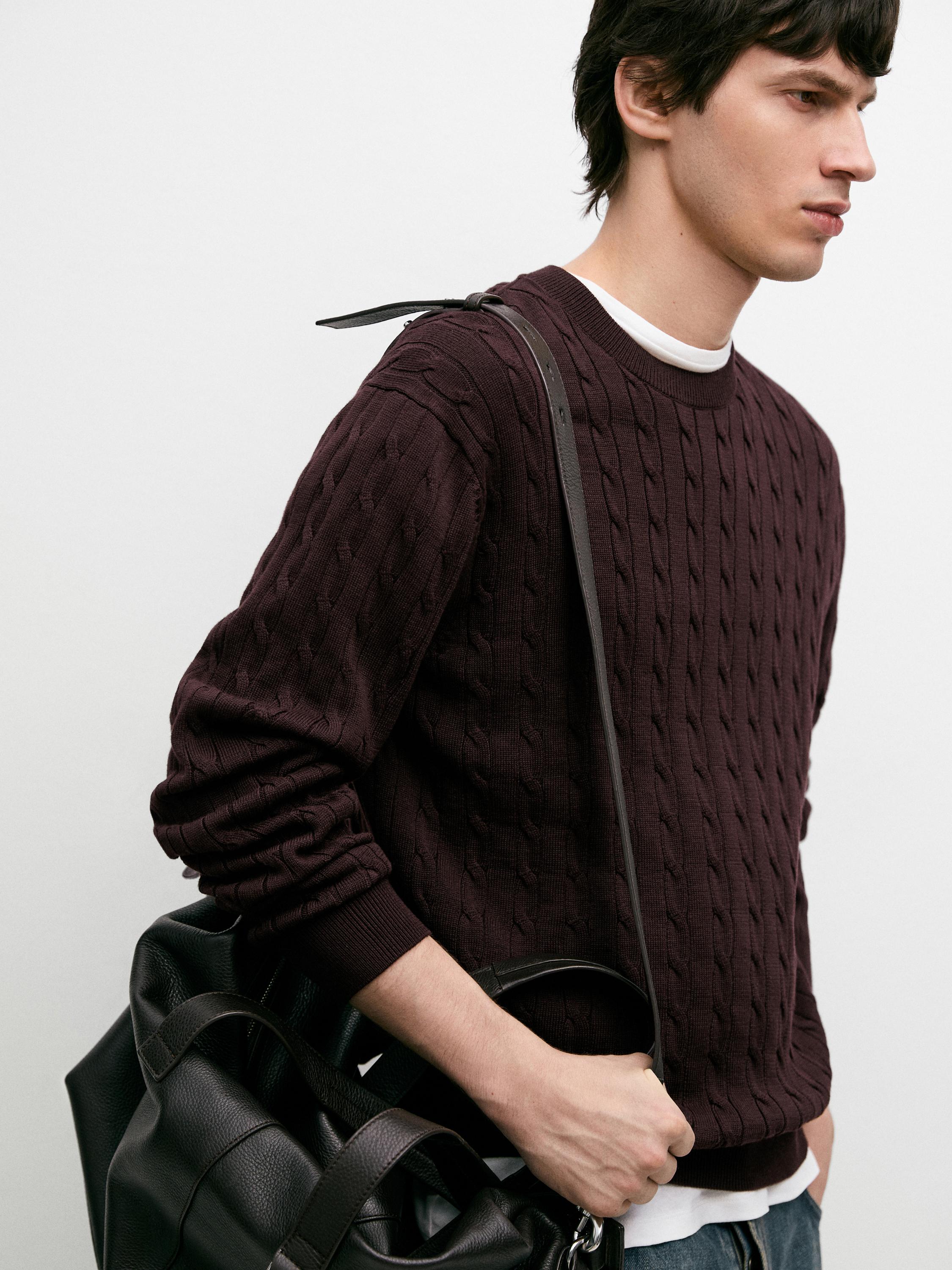 100% cotton cable-knit sweater — BURGUNDY