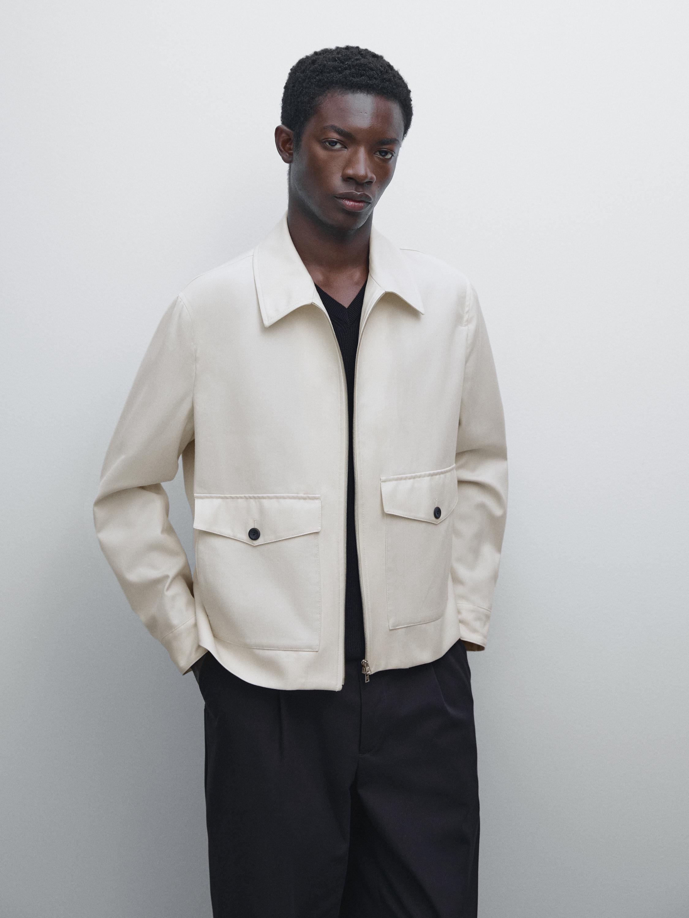 جاكيت قصير من الصوف والقطن المخلوط بجيوب