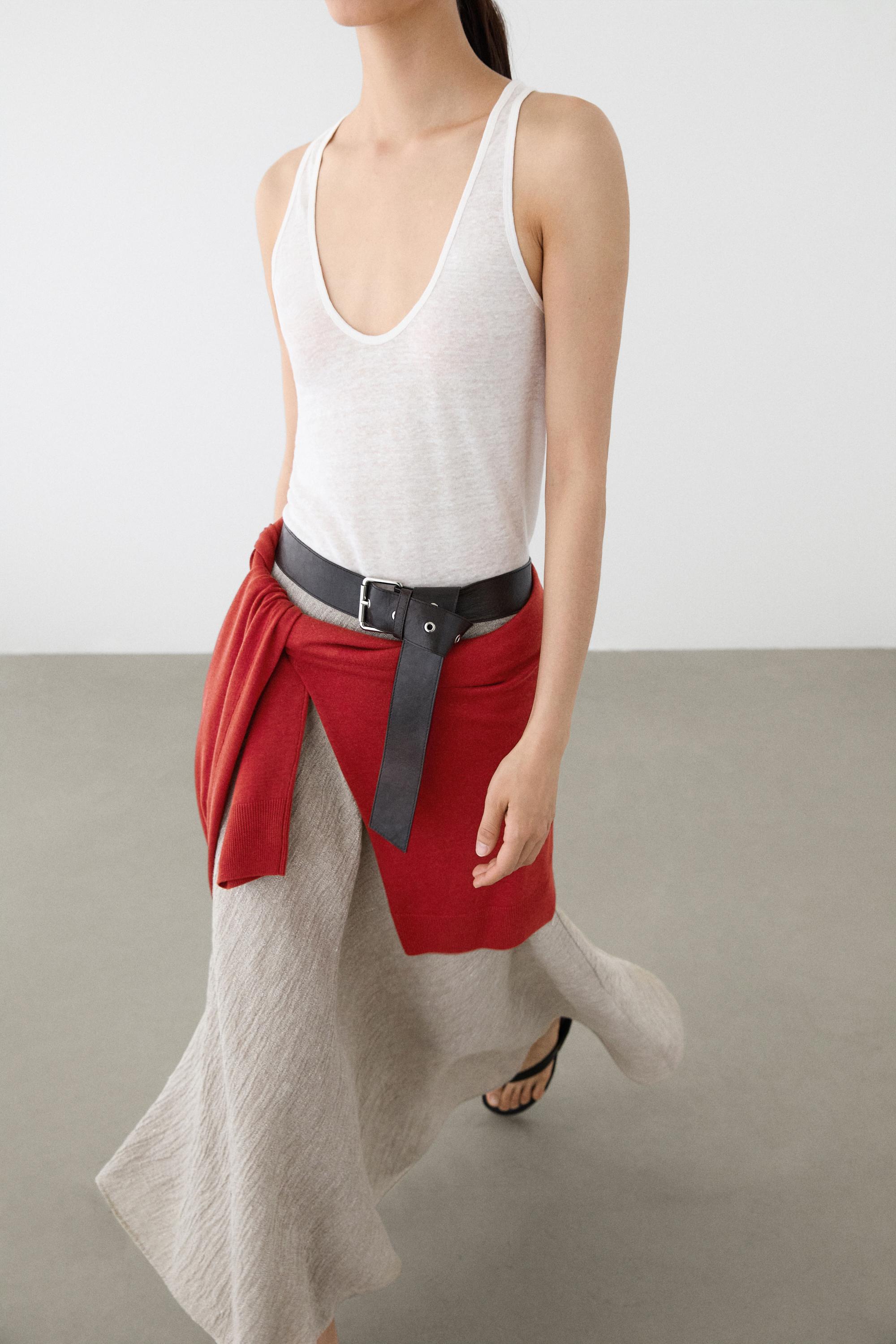 Waffle-knit flared midi skirt