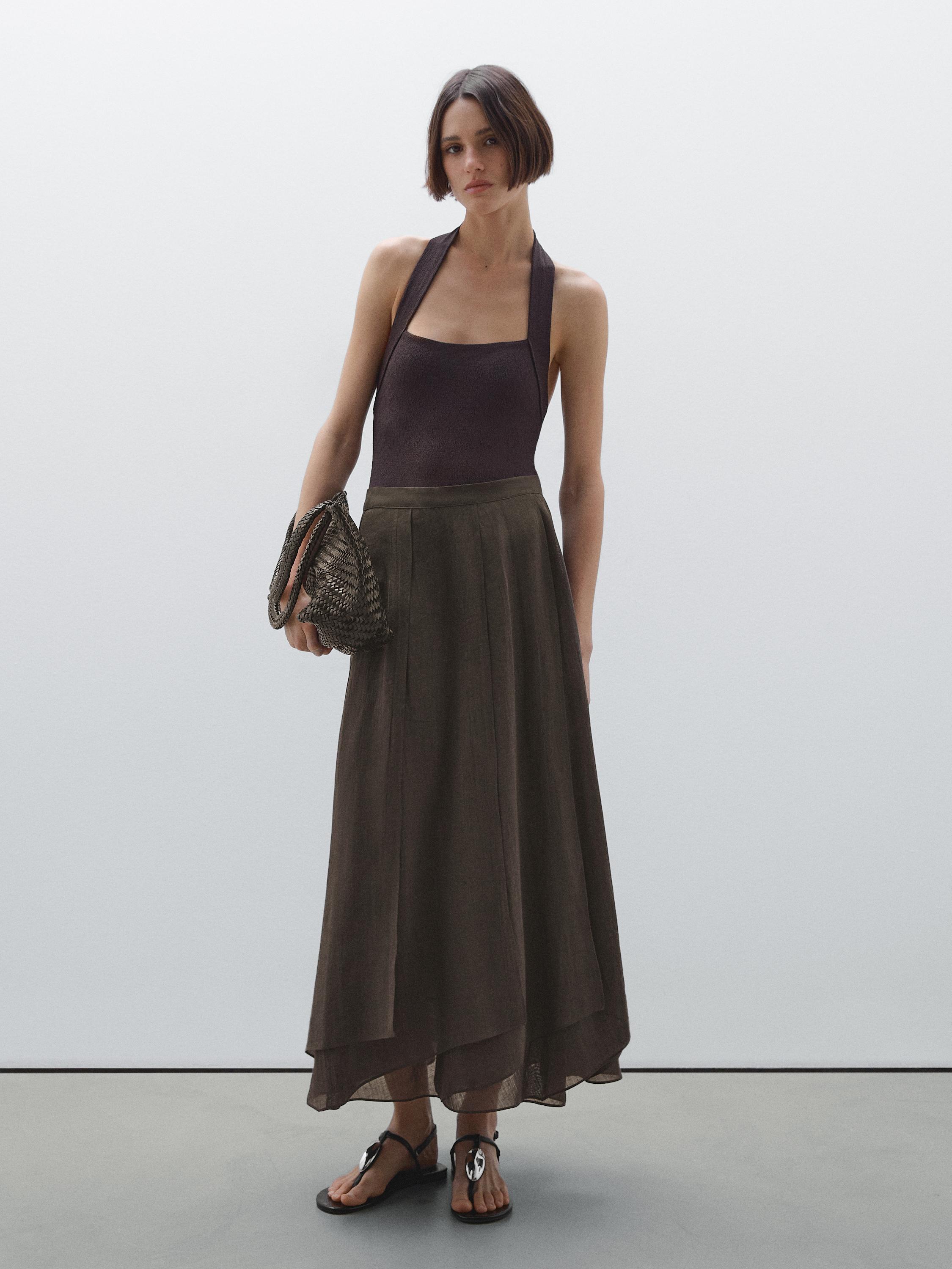 Long flowing ramie blend skirt