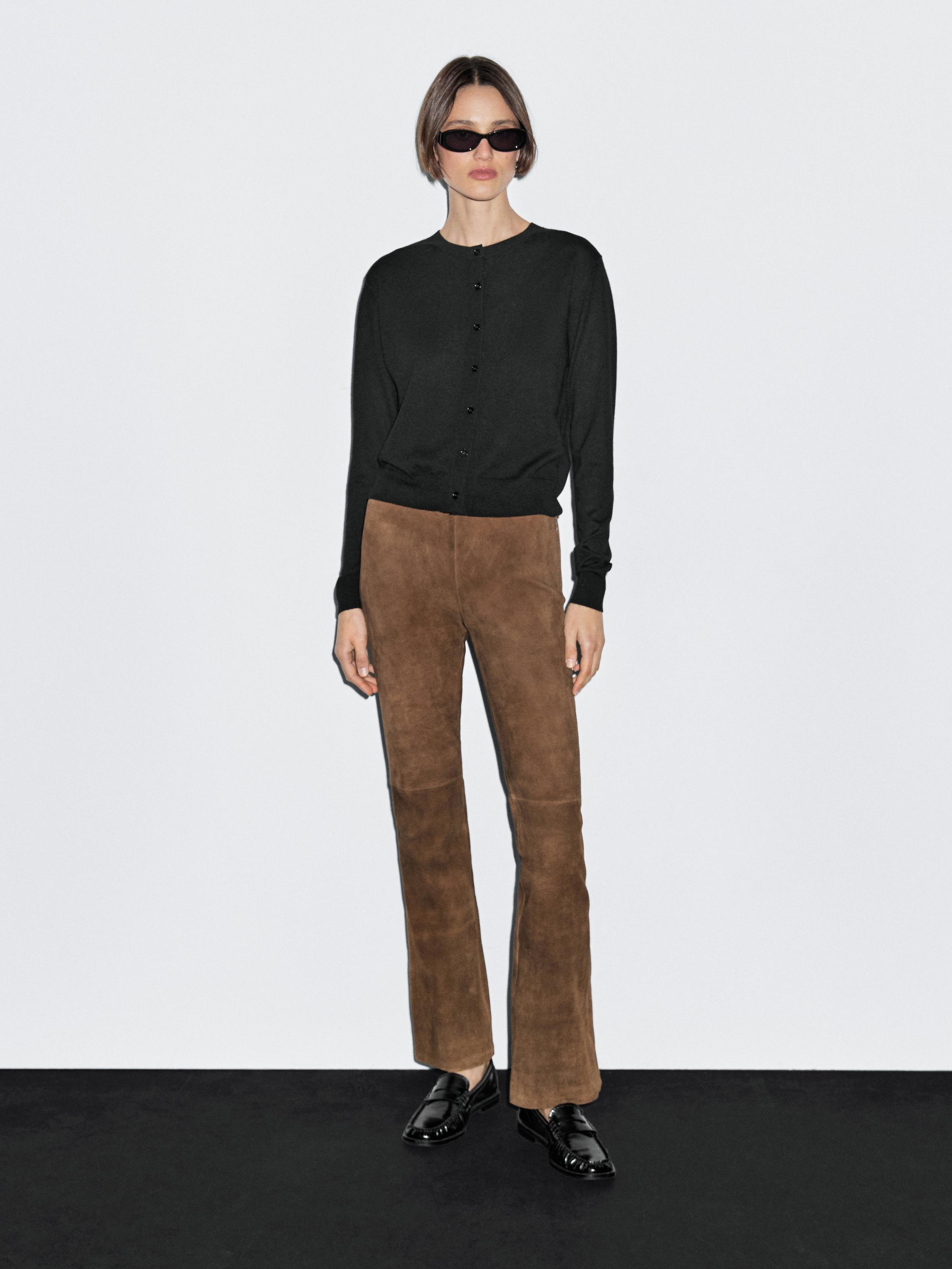 Wool blend knit cardigan with crew neck