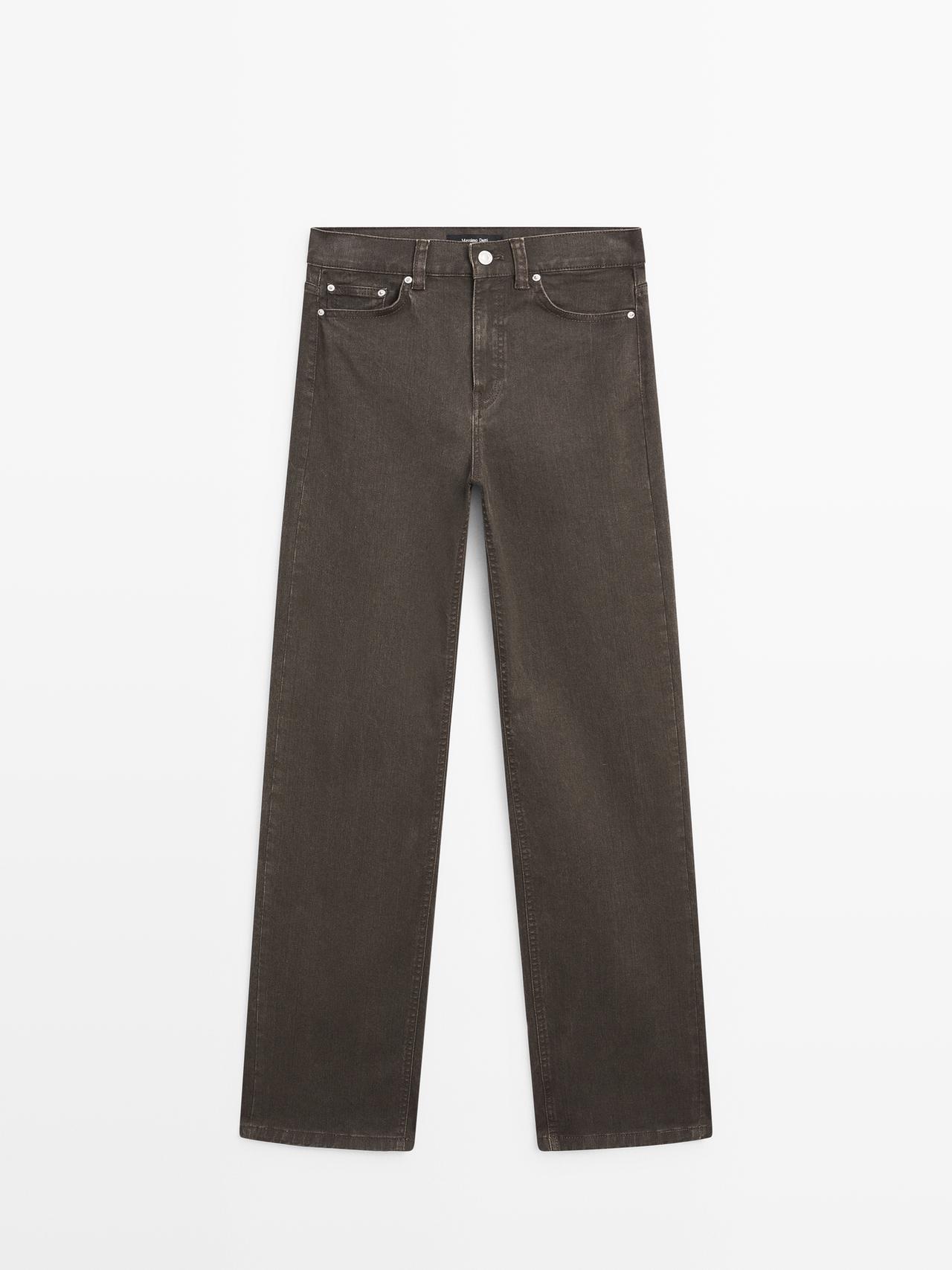 Massimo Dutti - Dame - Højtaljede Jeans Med Brede Ben - Tobaksfarvet - 40