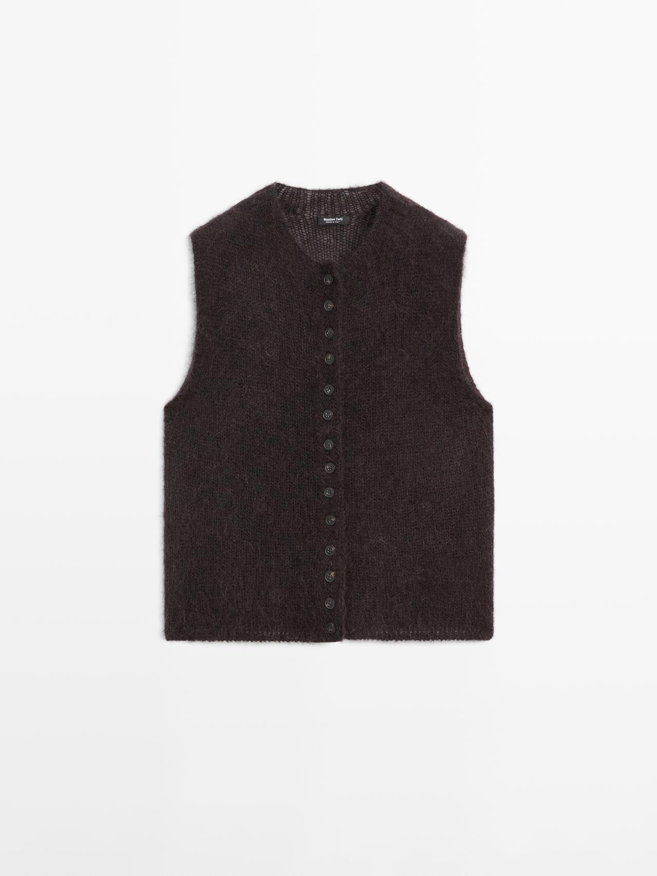 Massimo Dutti - Dame - Strikket Vest I Alpakablanding - Chokolade - L