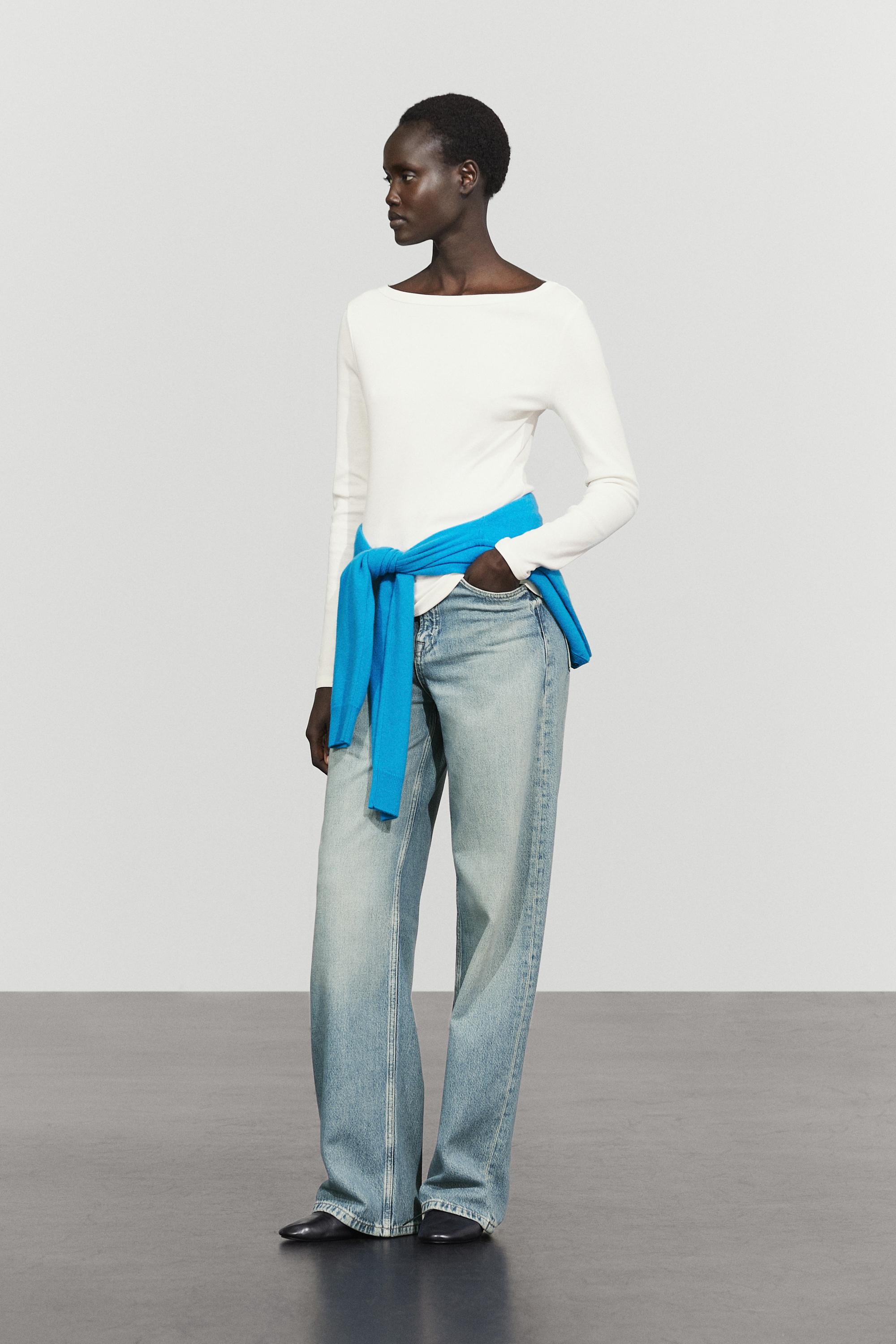 Long Sleeve Boat Neck T-shirt — CREAM