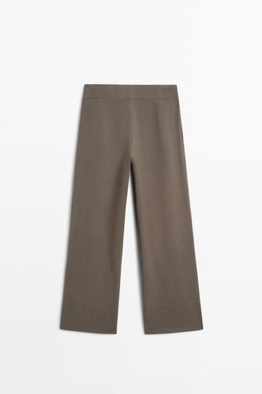 Linen blend pleated trousers — MOLE BROWN 6