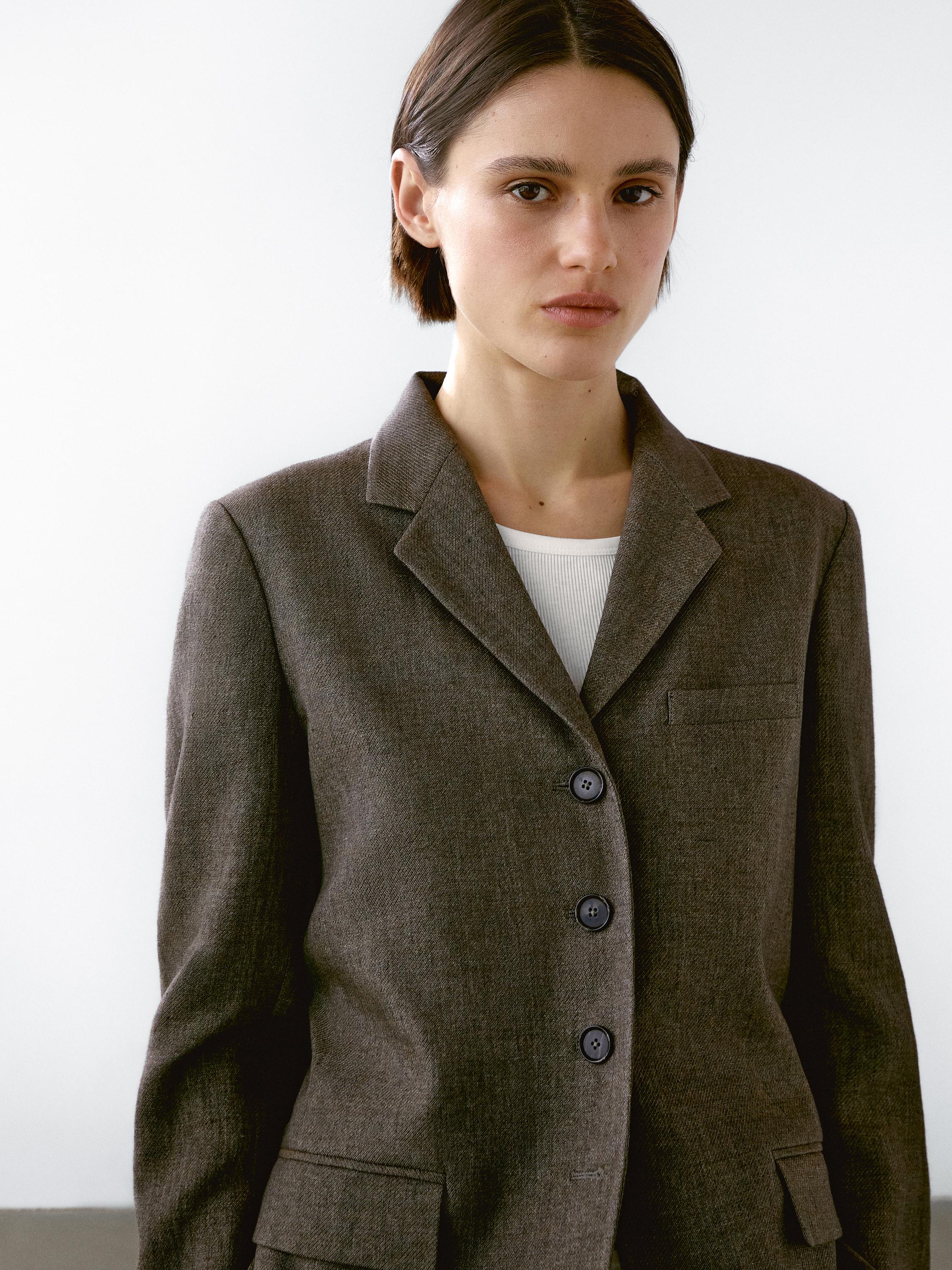 بليزر طويل مرقط من الكتان المخلوط