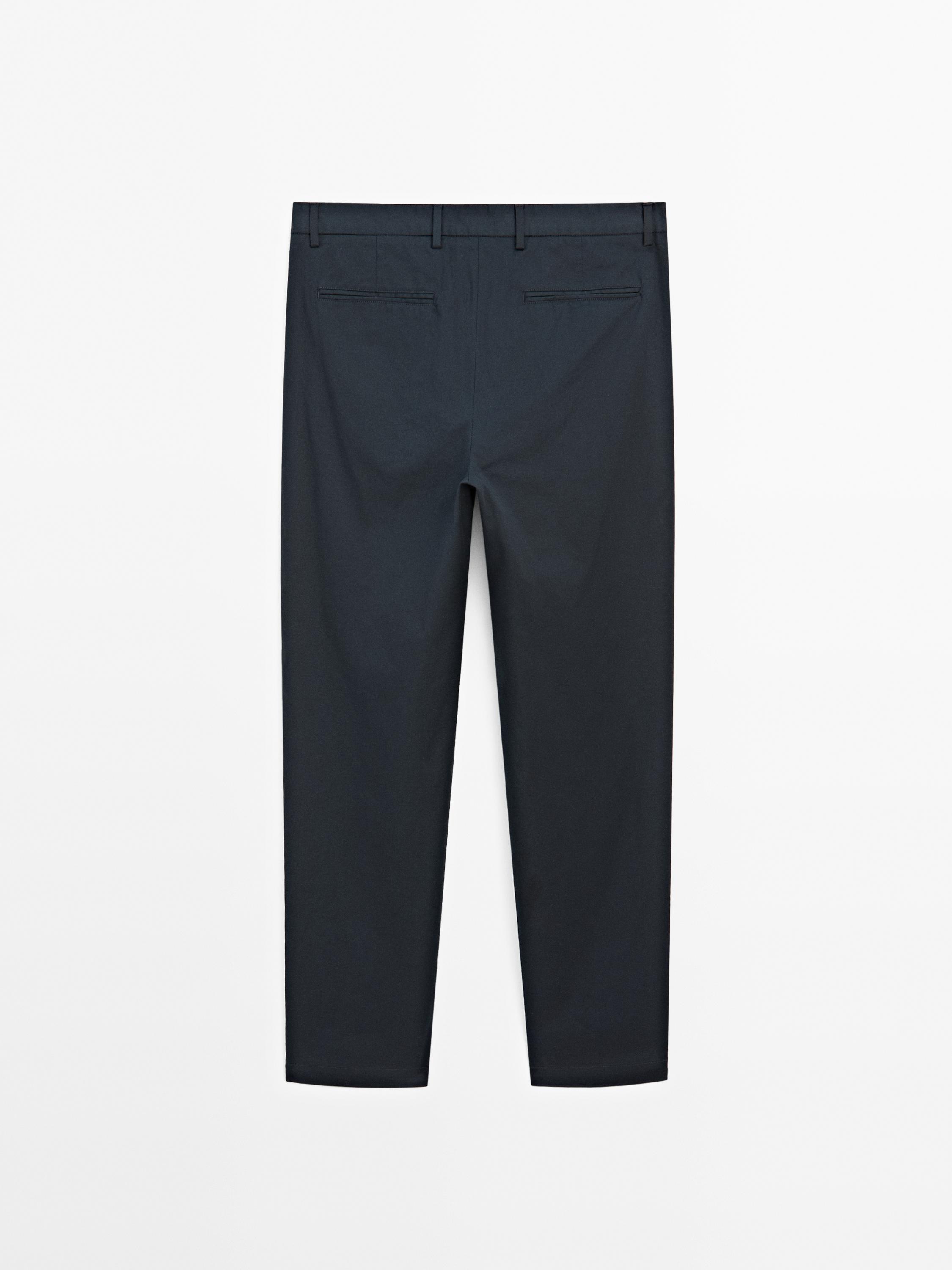 Cotton blend slim fit trousers