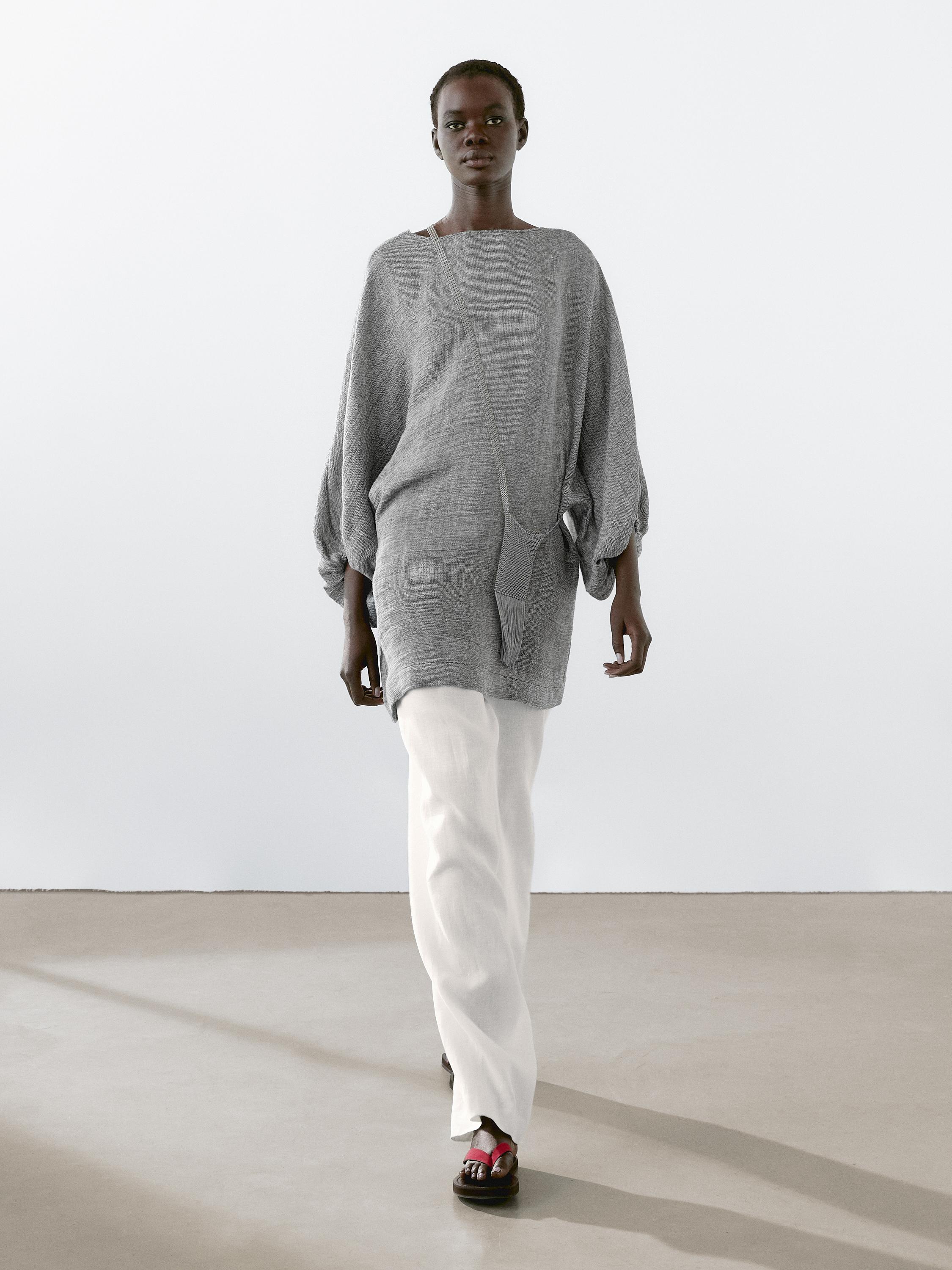 Short dress with sleeve detail, 100% linen