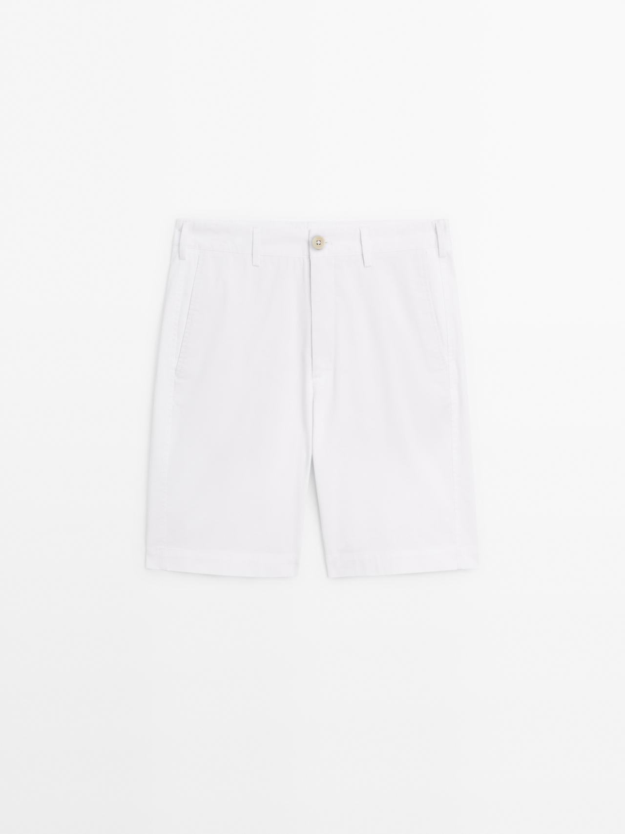 Massimo Dutti - Heren - Bermuda Van Katoenmix - Ecru - 46