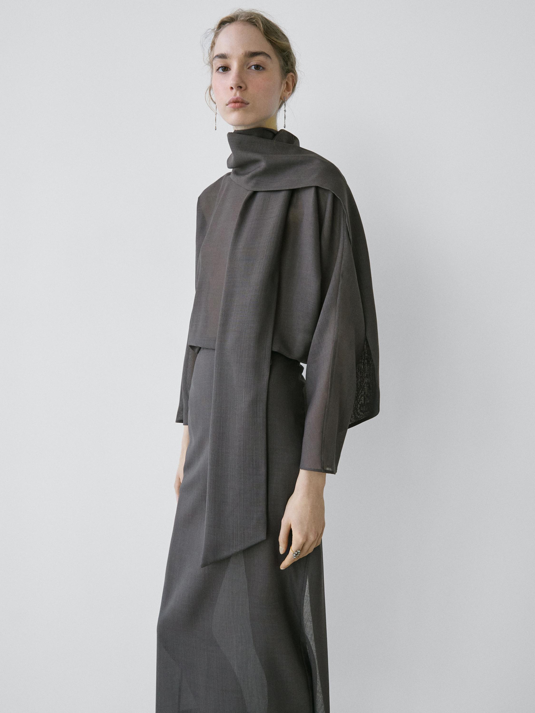 Flowing blouse with tie detail - STUDIO — GREY