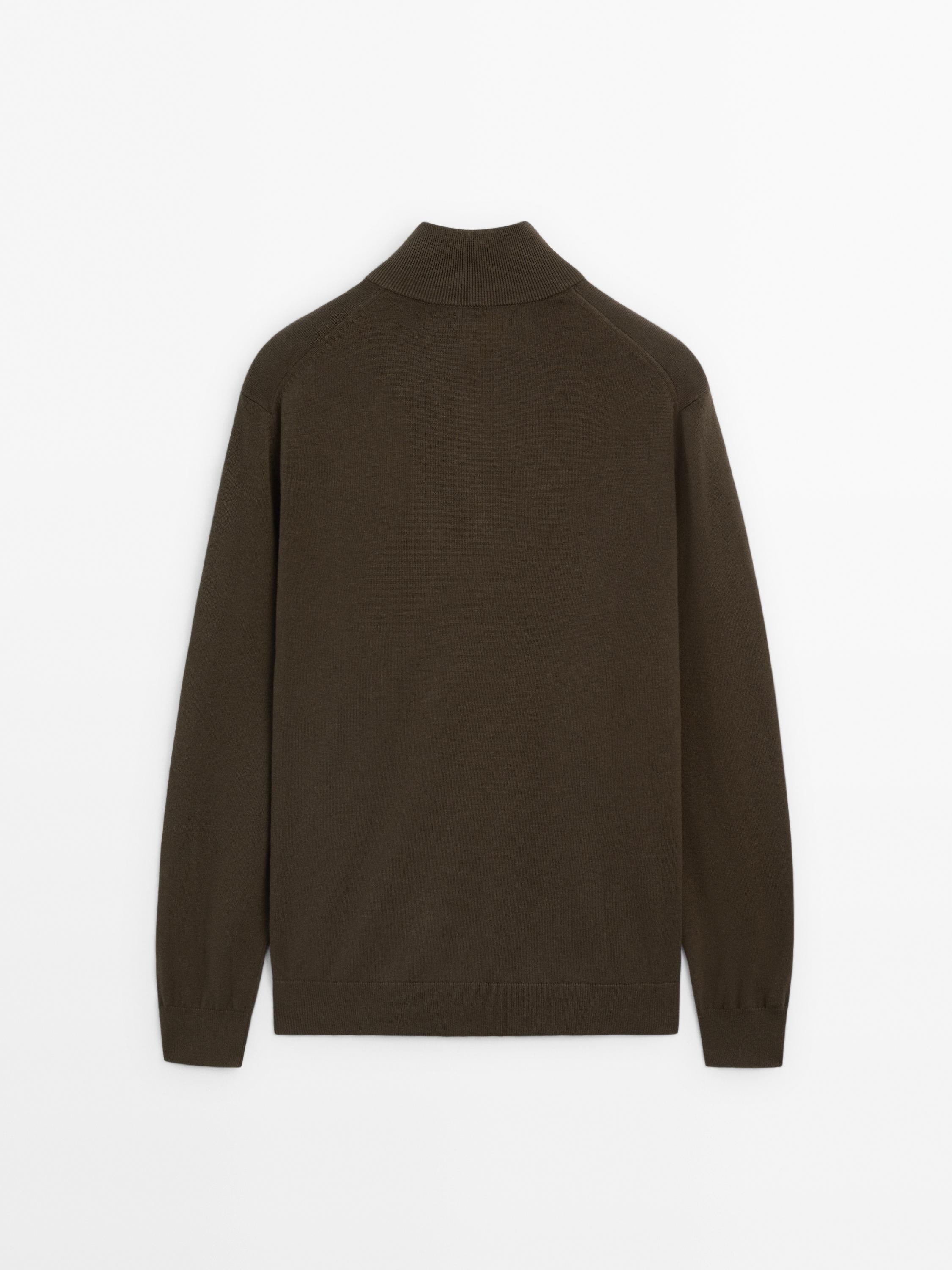 Cotton blend zip-up knit cardigan