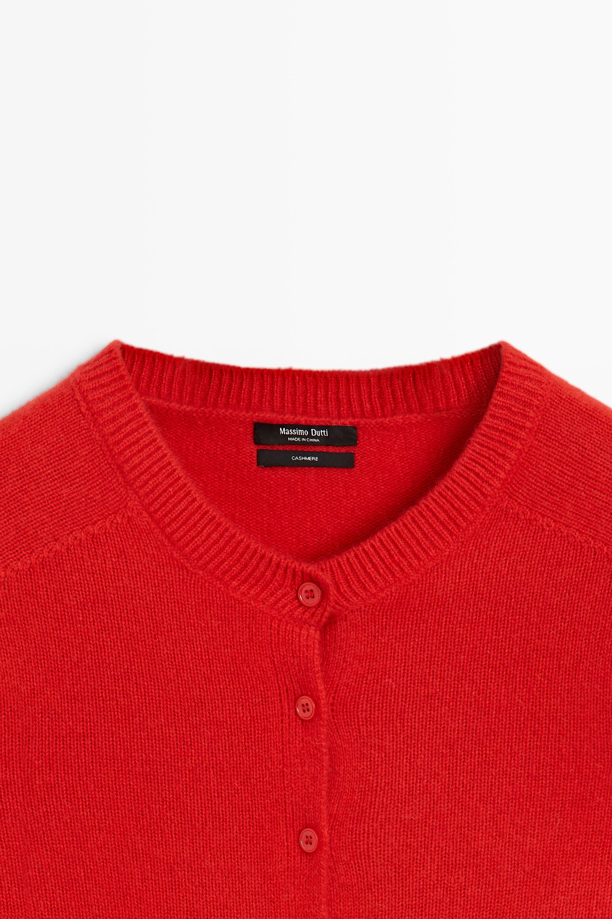 100% cashmere cropped knit cardigan — RED