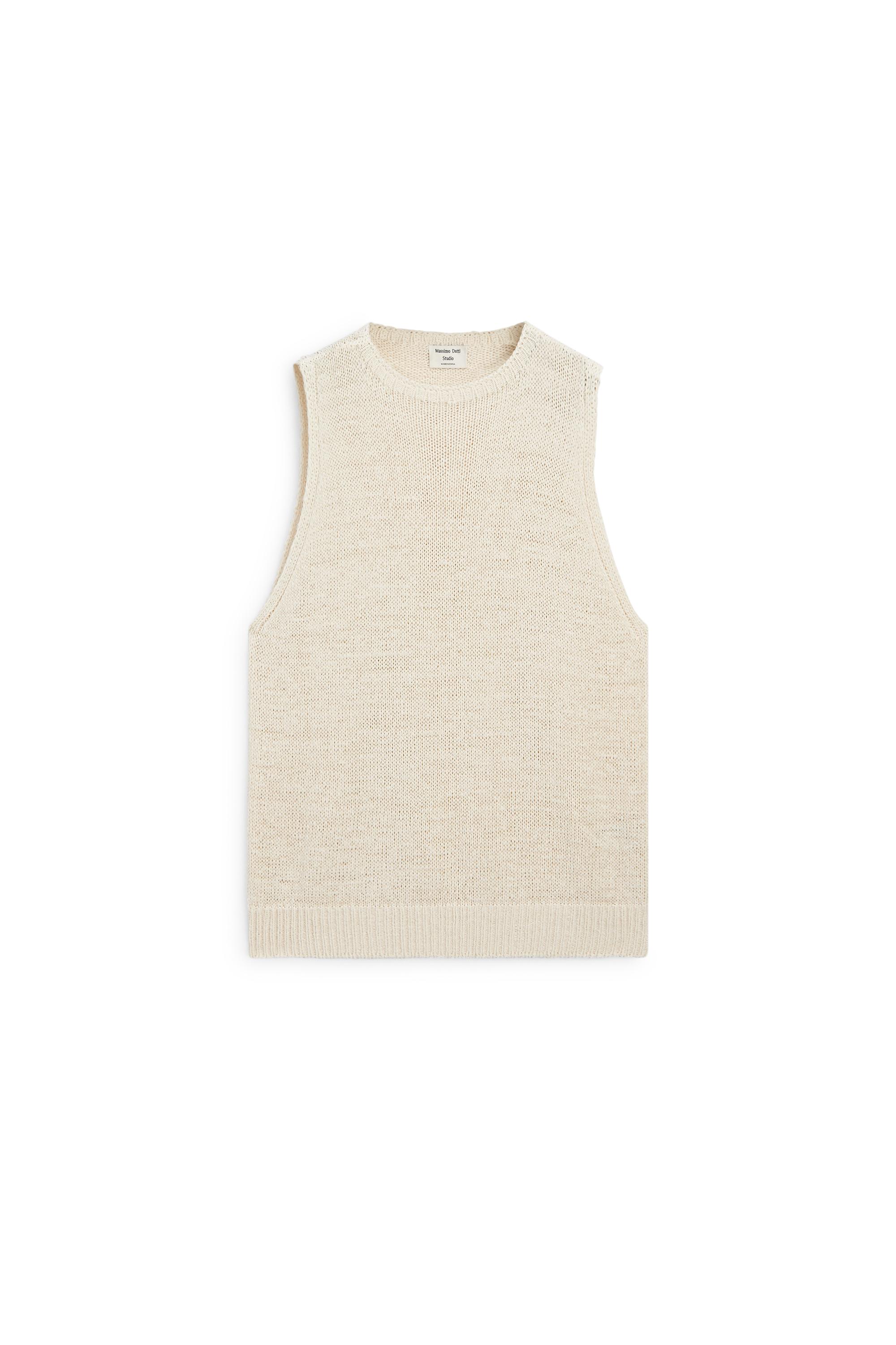 STUDIO Silk-Blend Knit Halter Top — CREAM