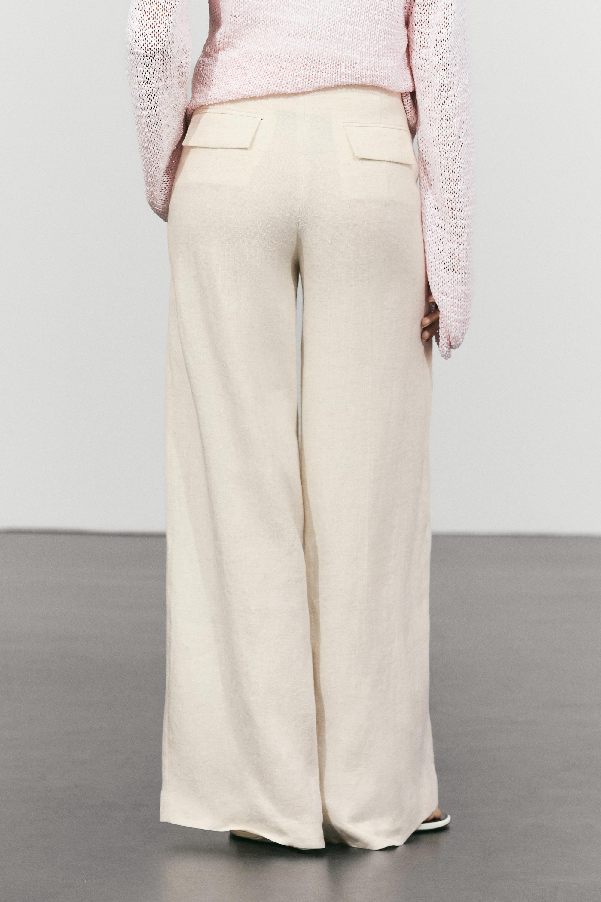 Linen blend barrel fit trousers — SAND