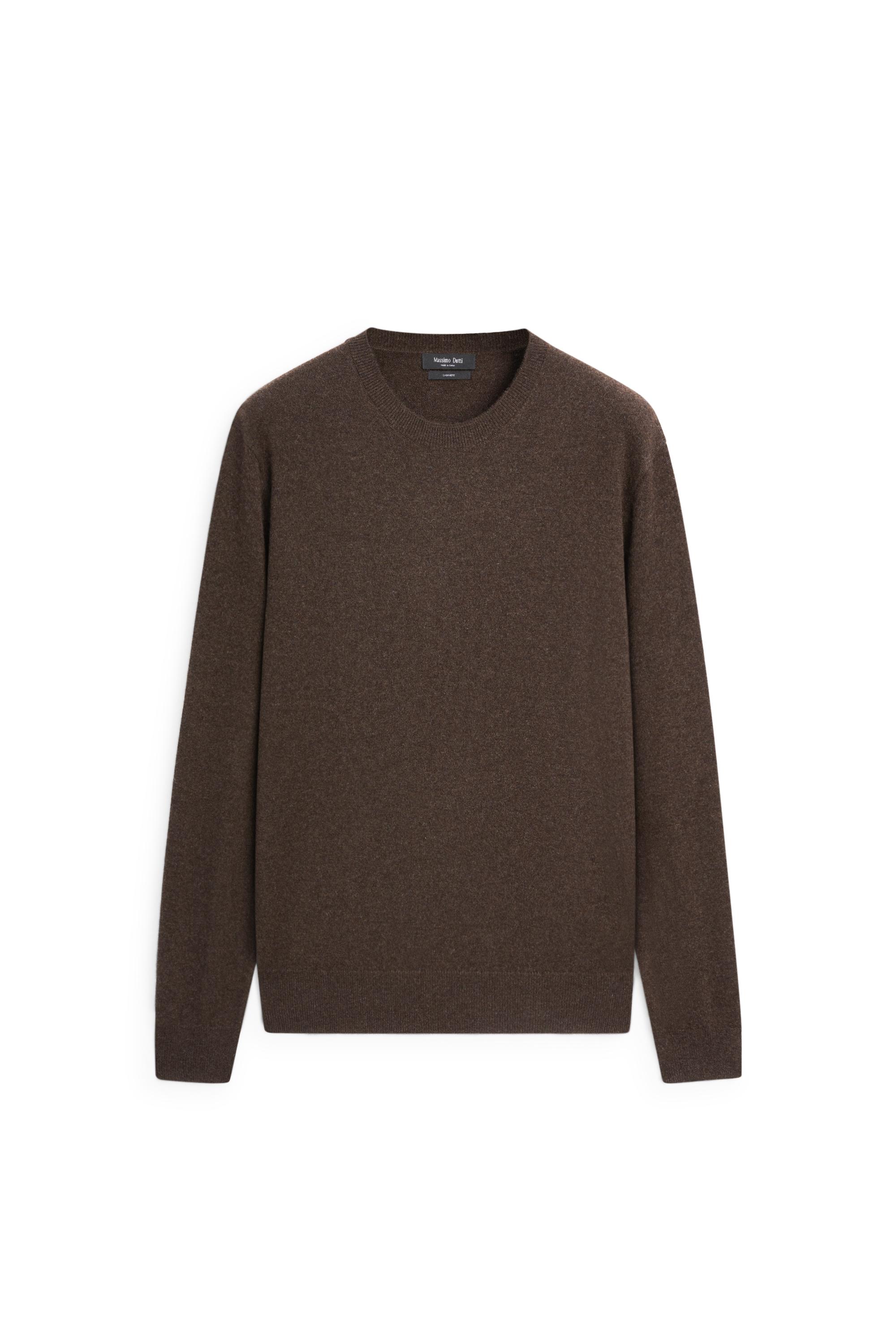 100% cashmere ribbed knit sweater — BROWN MARL