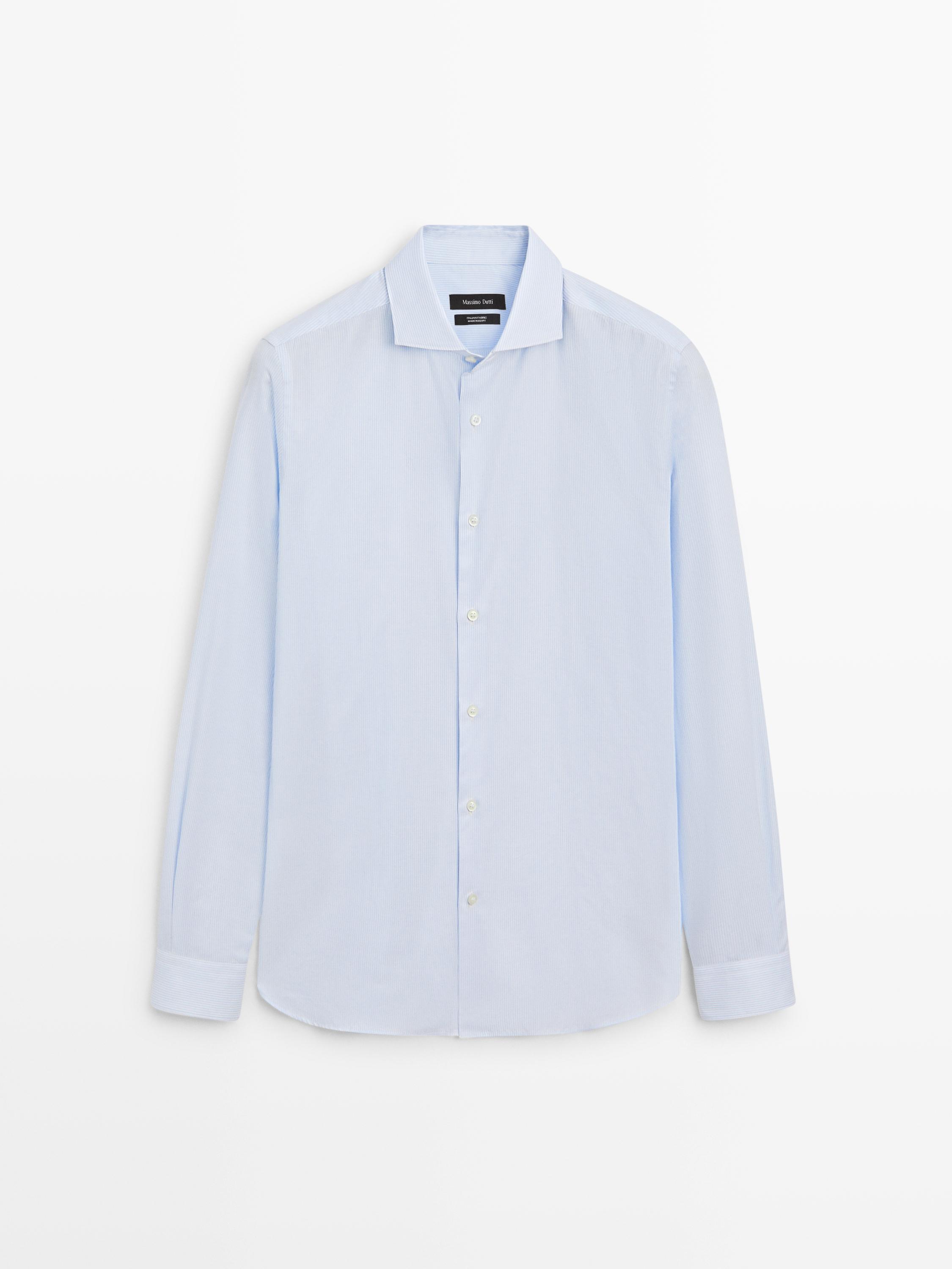 Slim fit striped 100% cotton shirt — Sky blue