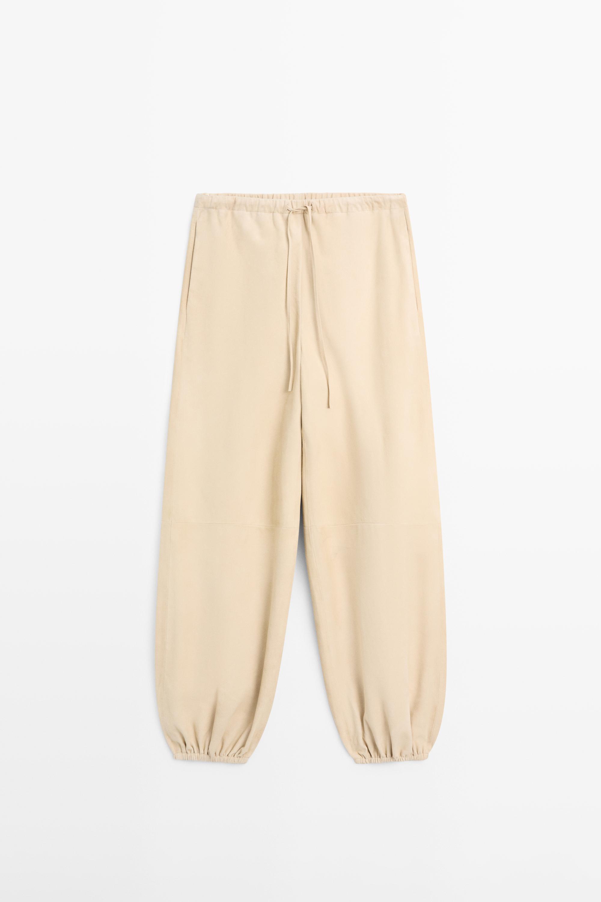 Suede leather sarouel trousers — Vanilla