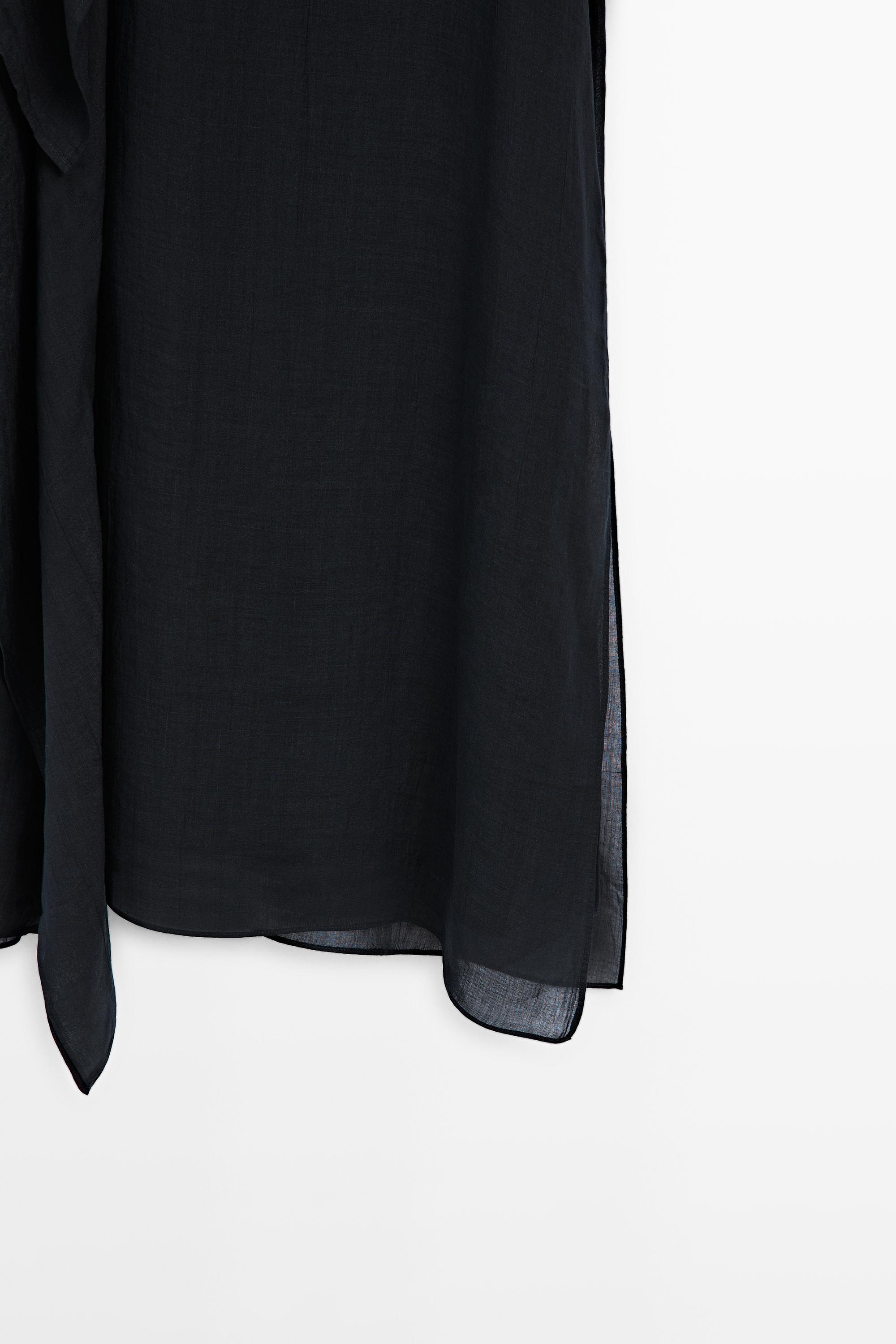 Midi dress with asymmetric ruffle detail — Dark Blue