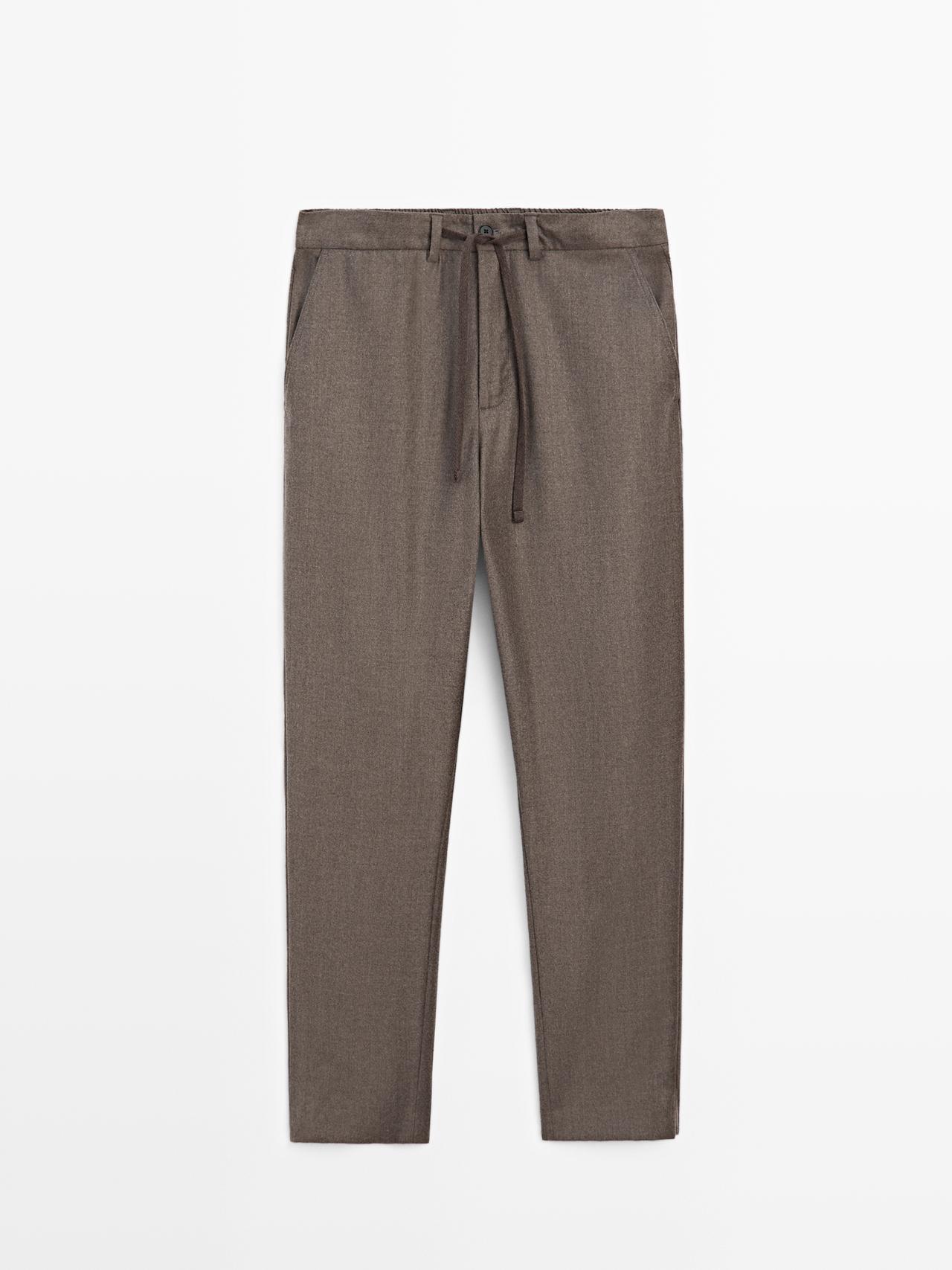 Massimo Dutti - Herre - Bukser I Flannel Af 100 % Uld - Mink - S