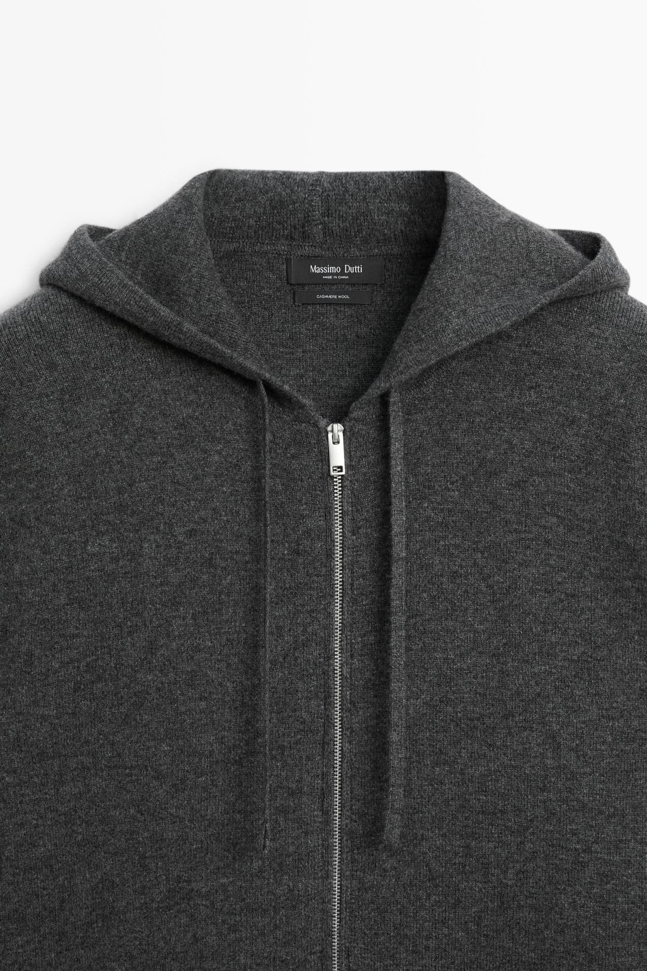 Cashmere knit cardigan with hood — MEDIUM GREY