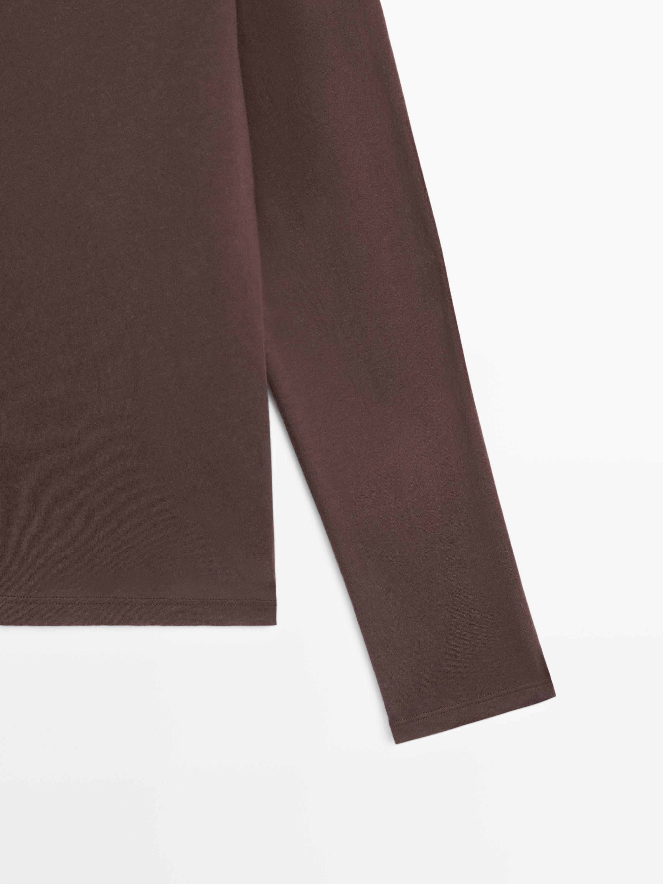 100% cotton boat neck T-shirt — BROWN