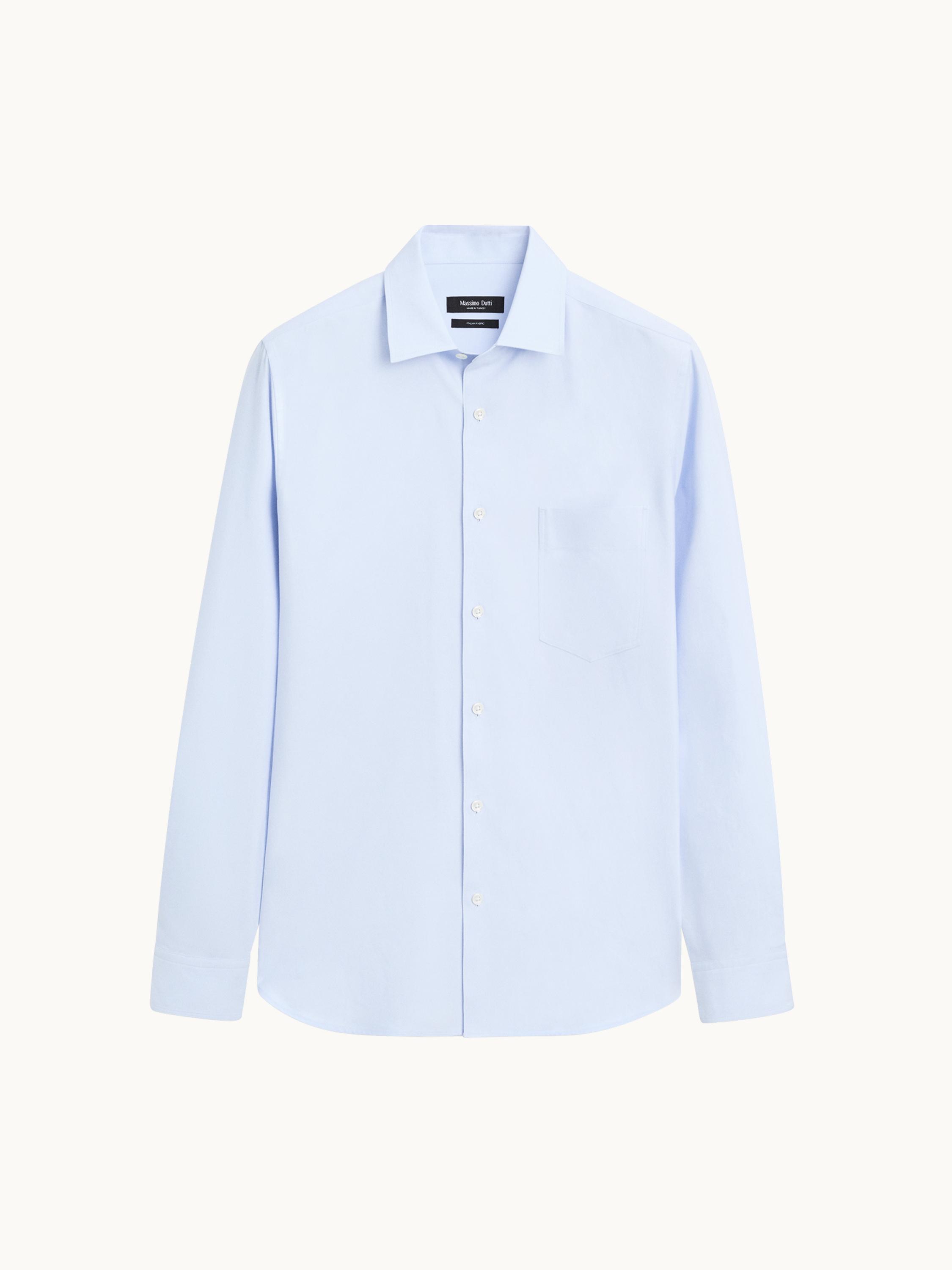 Slim fit cotton blend shirt — Sky blue