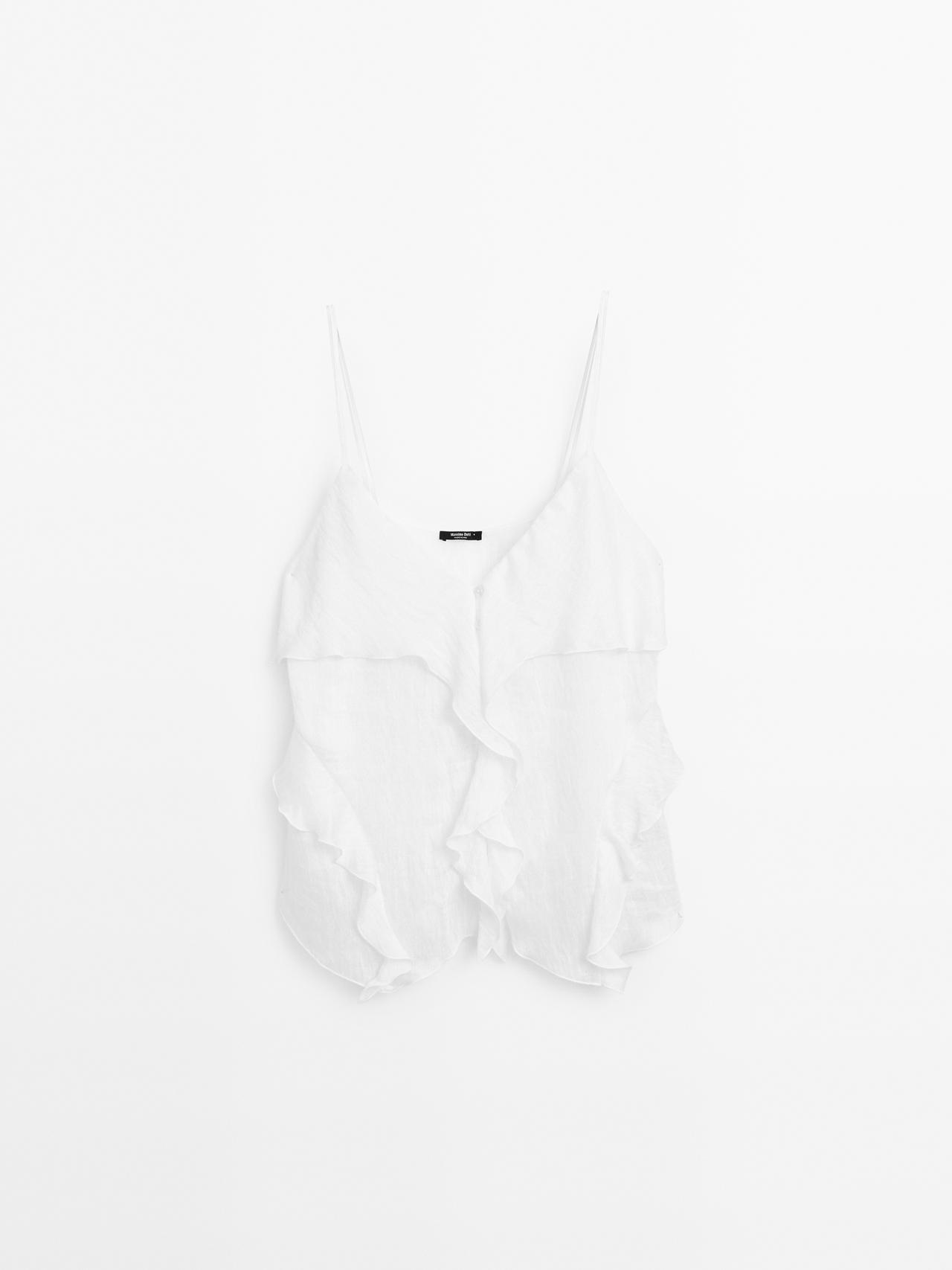 Massimo Dutti - Dame - Top Med Stropper Og Flæsedetalje - Hvid - M