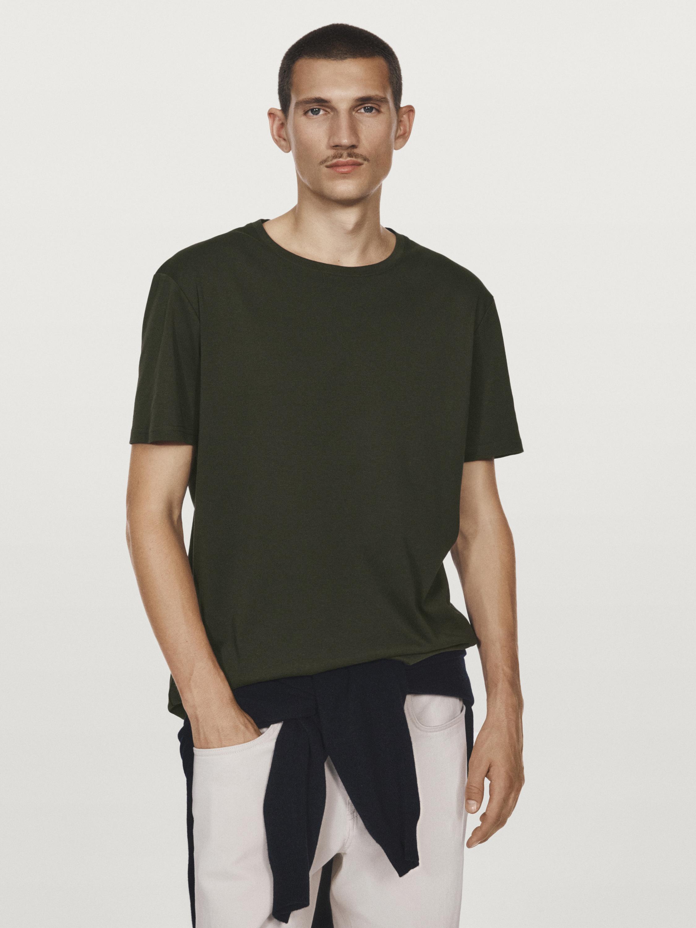100% mercerised cotton T-shirt — KHAKI