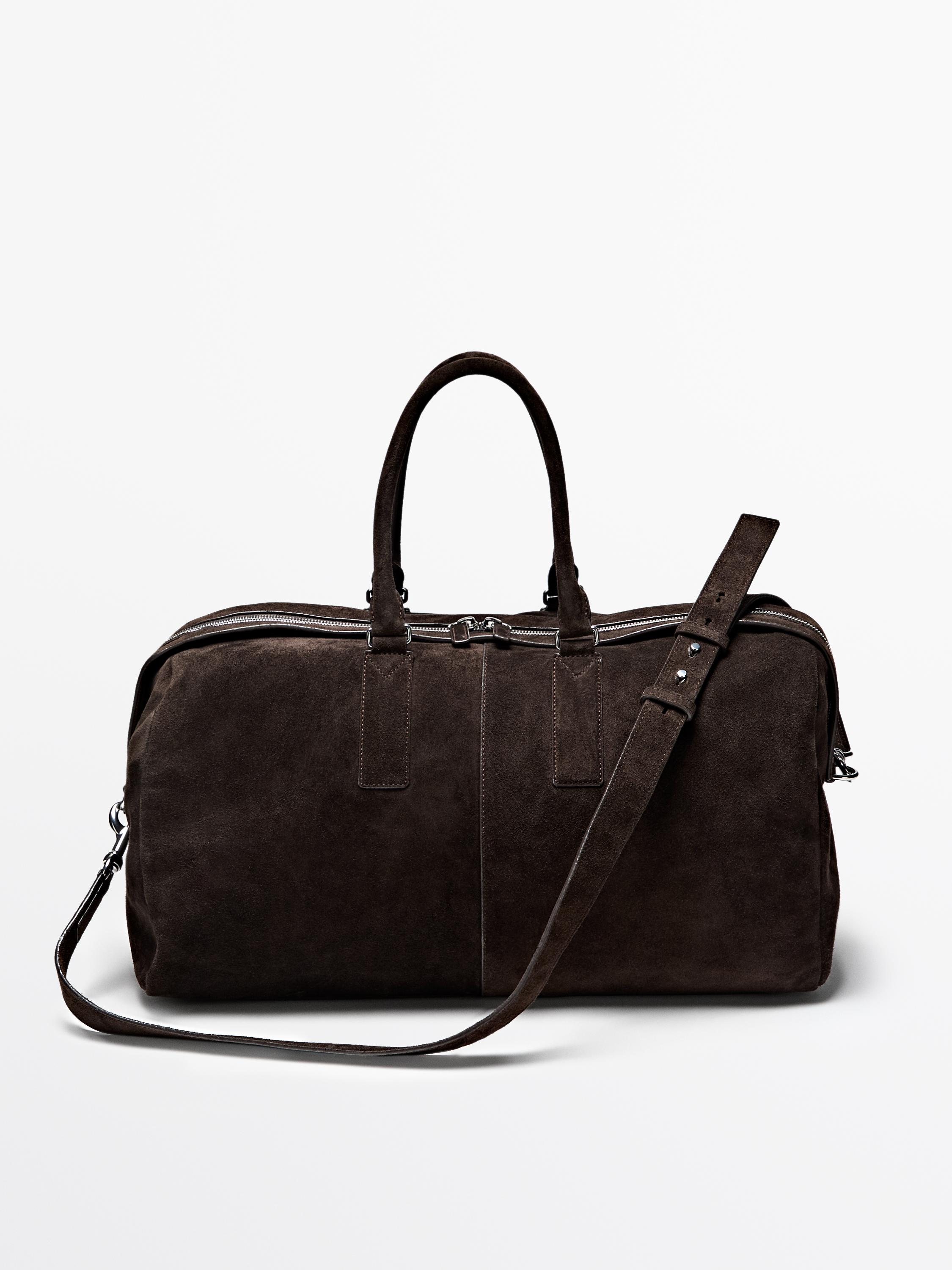 Suede leather travel bag — BROWN