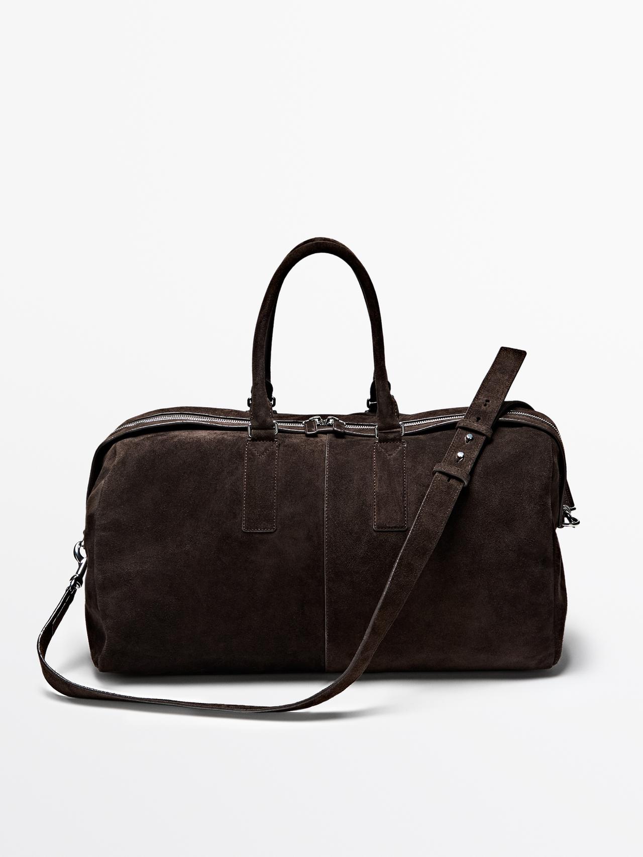 Suede leather travel bag — BROWN