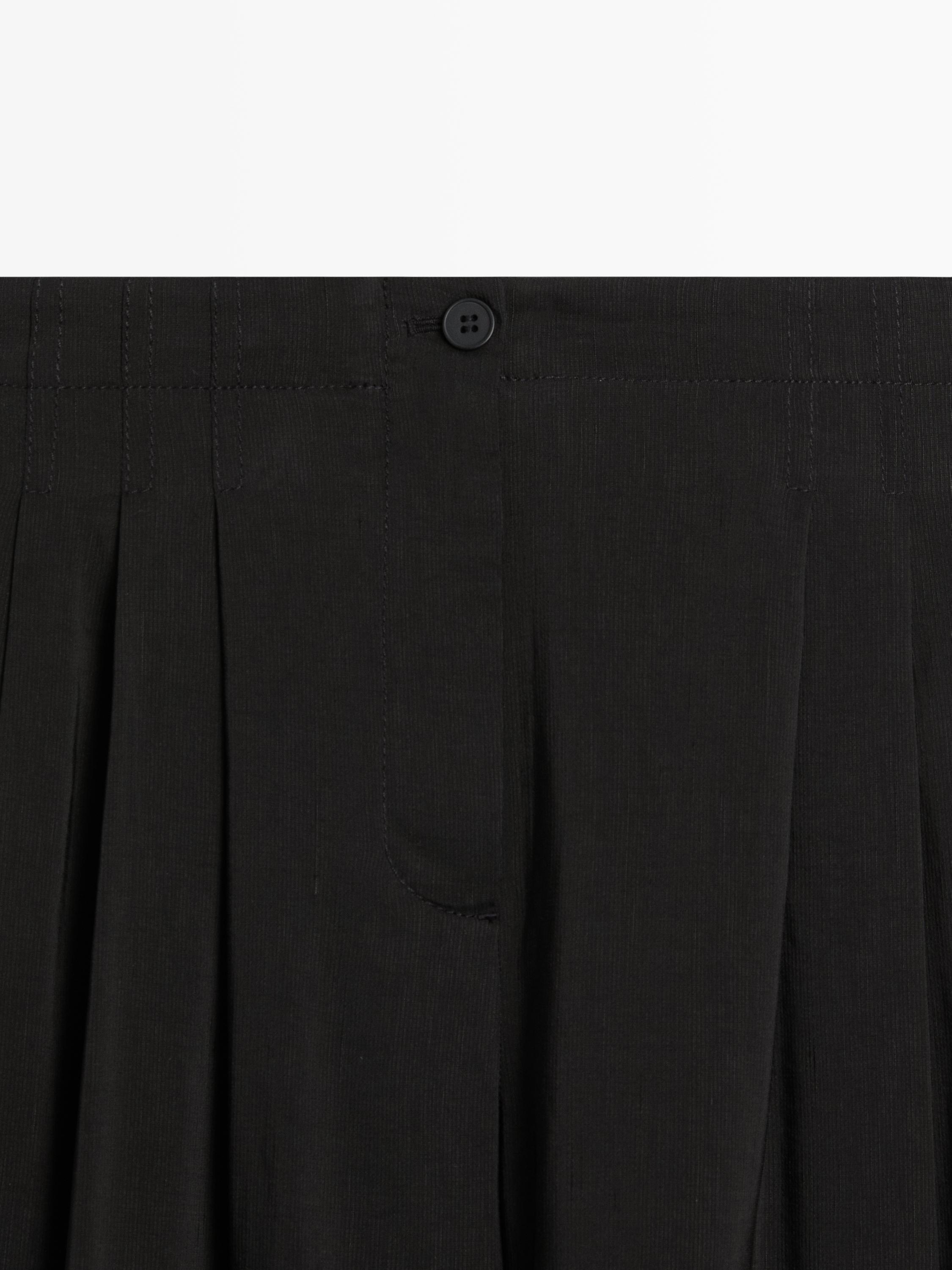 Flowing linen blend trousers — BLACK