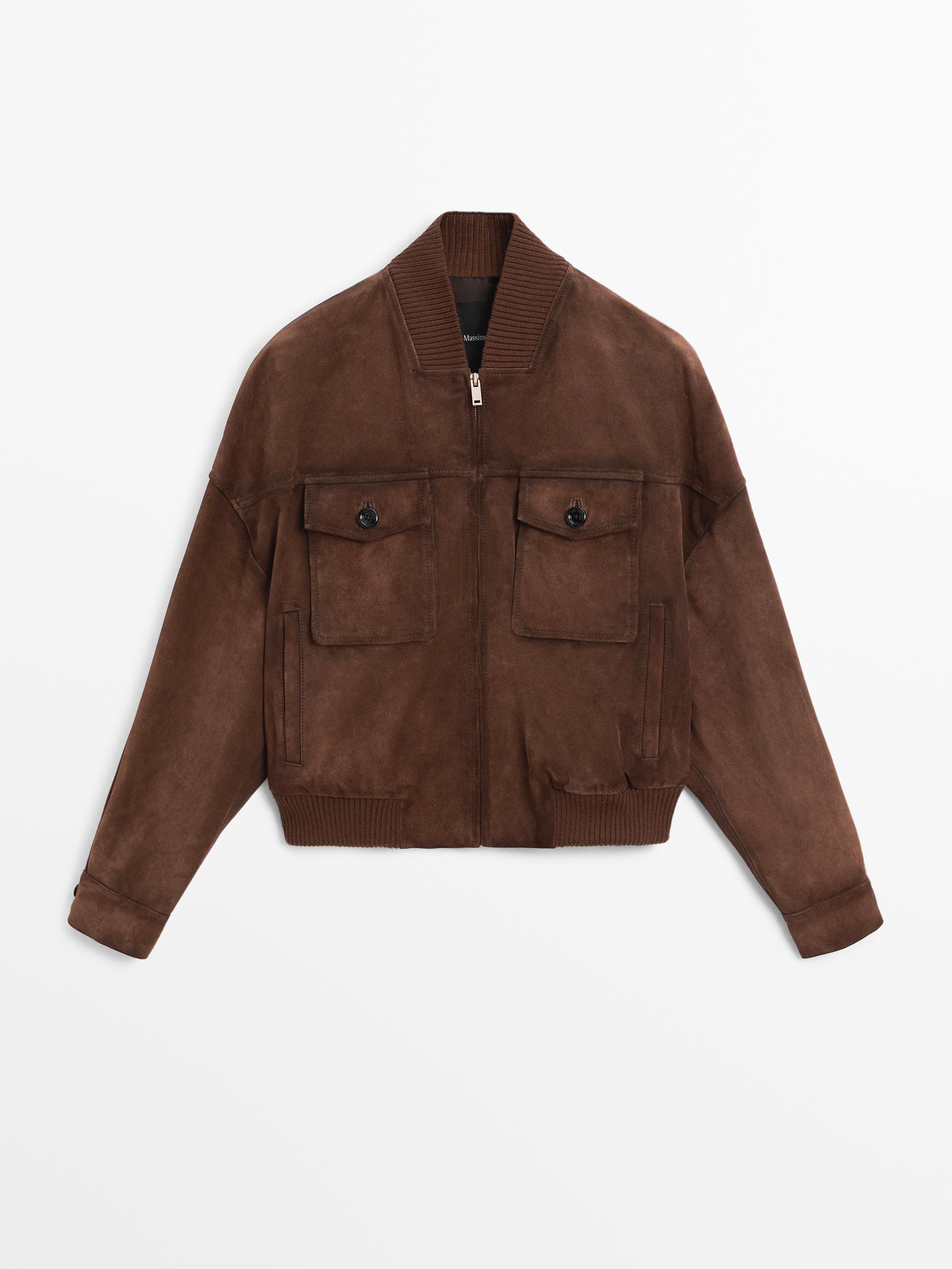 Bomber jacket suede leather pockets