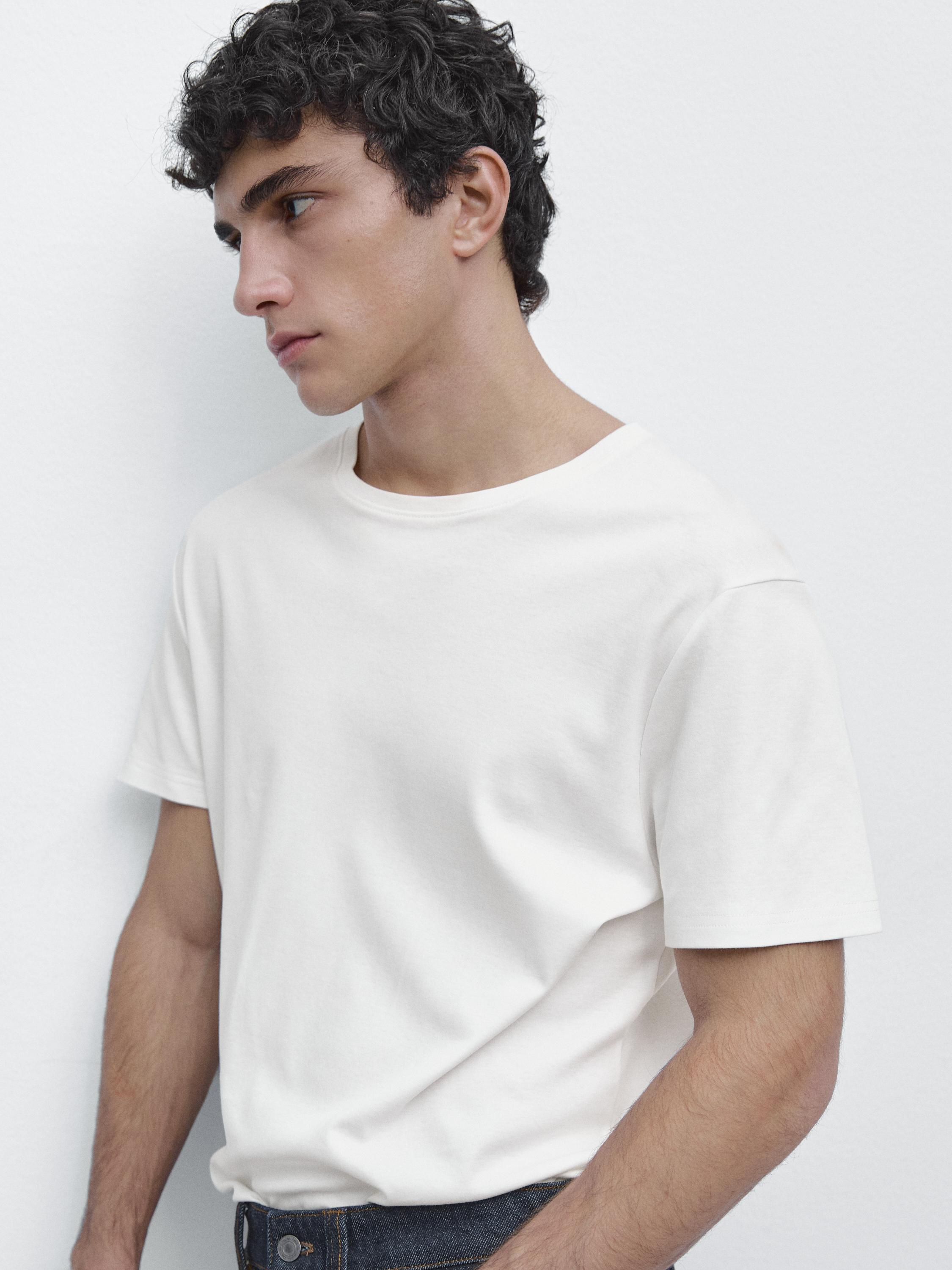 100% mercerised cotton T-shirt — CREAM