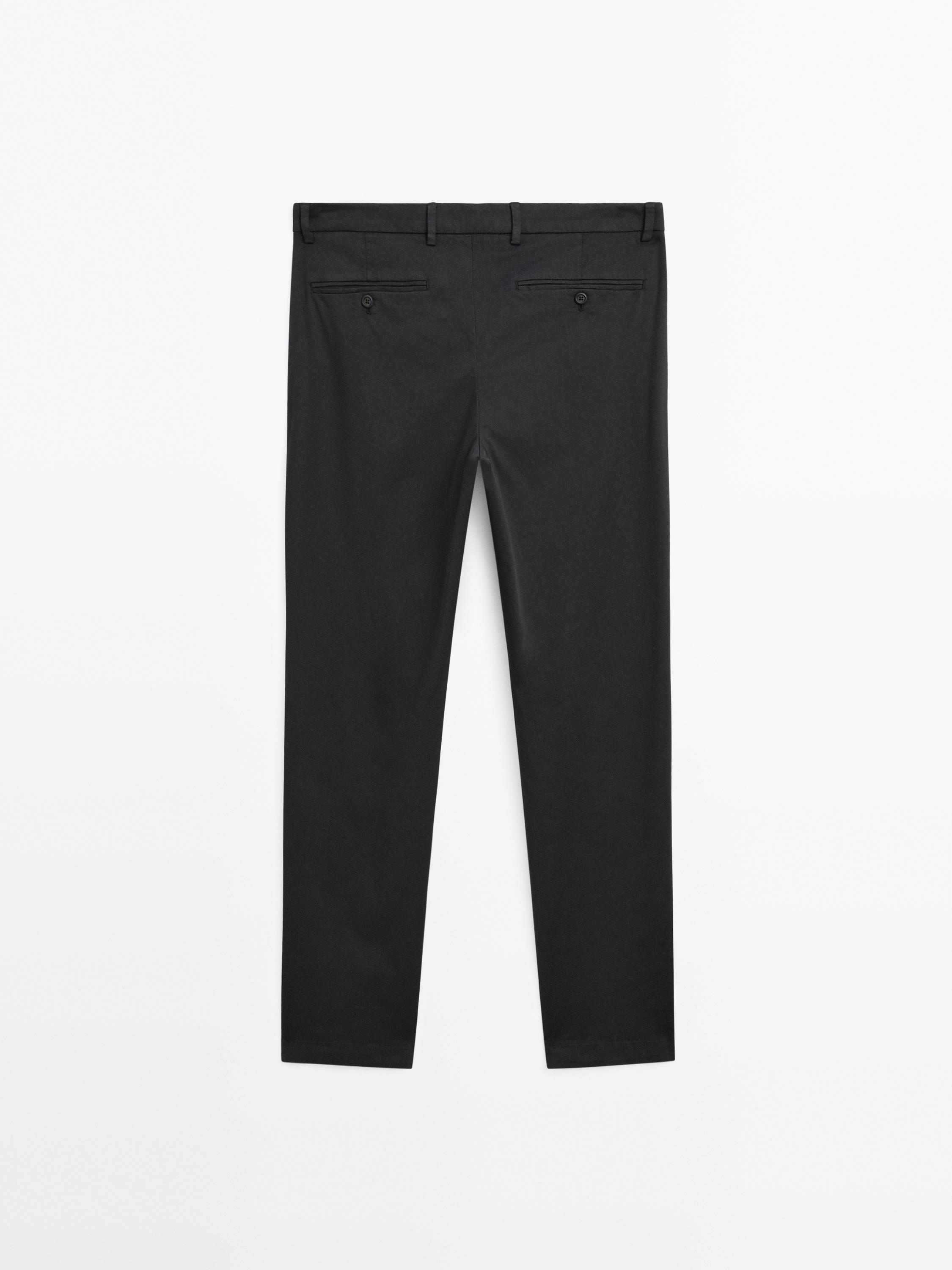 Cotton blend slim fit trousers