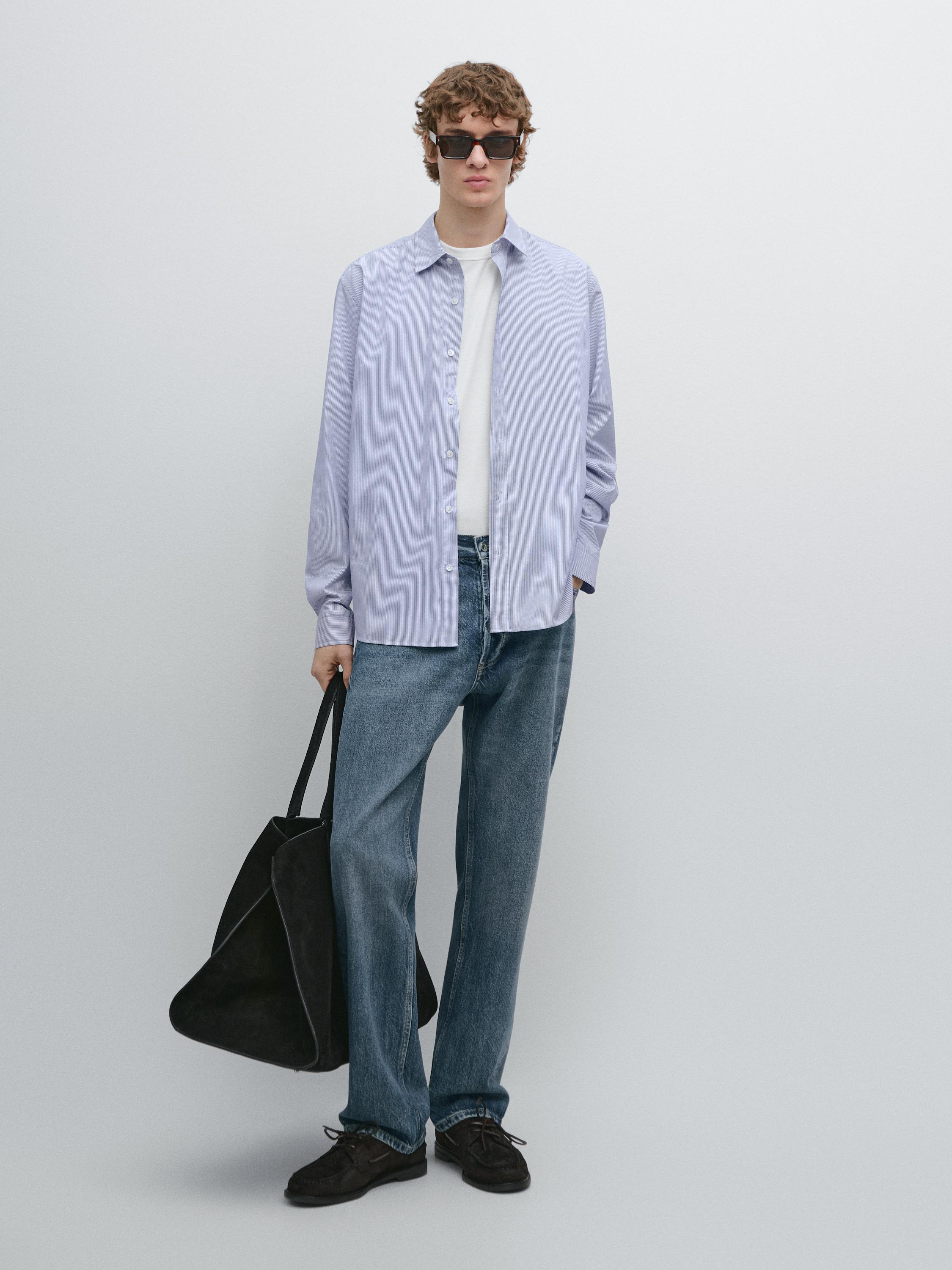 Regular fit striped poplin shirt