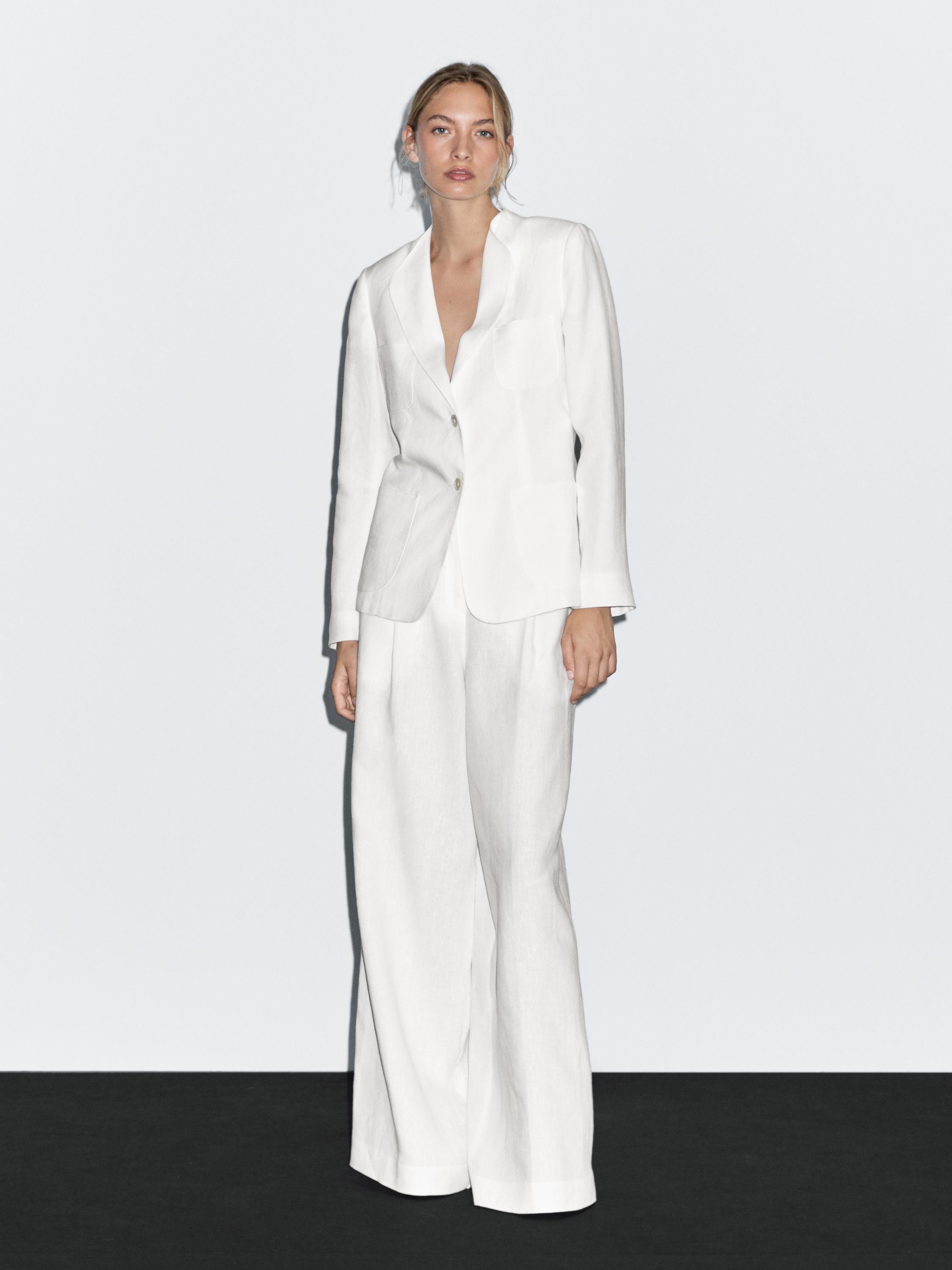 100% linen blazer with lapel detail · Cream · Dressy Massimo Dutti