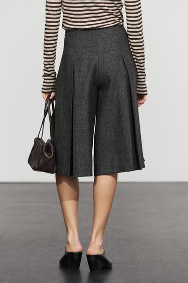 Pleated-detail skort pants — GREY 5