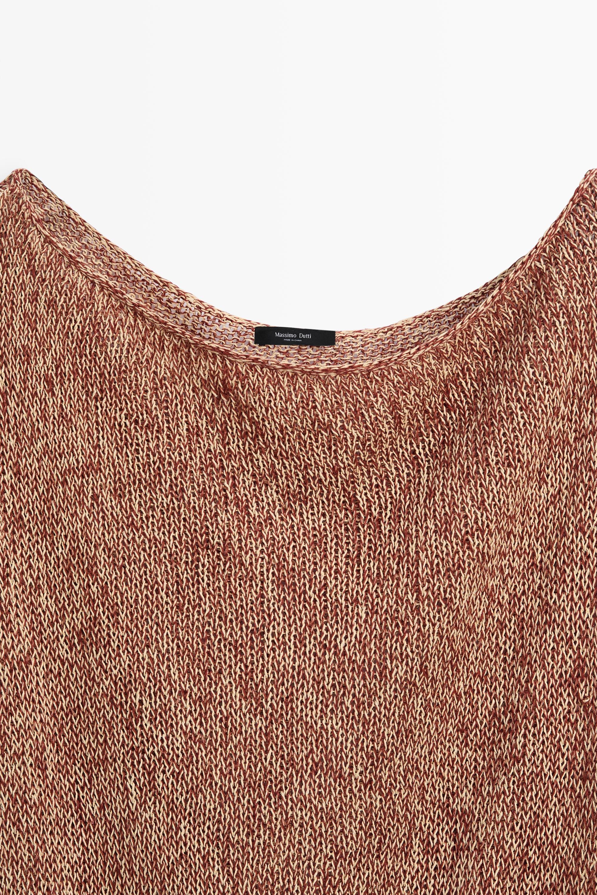 Cotton blend knit top with ribbed hem — RUSSET