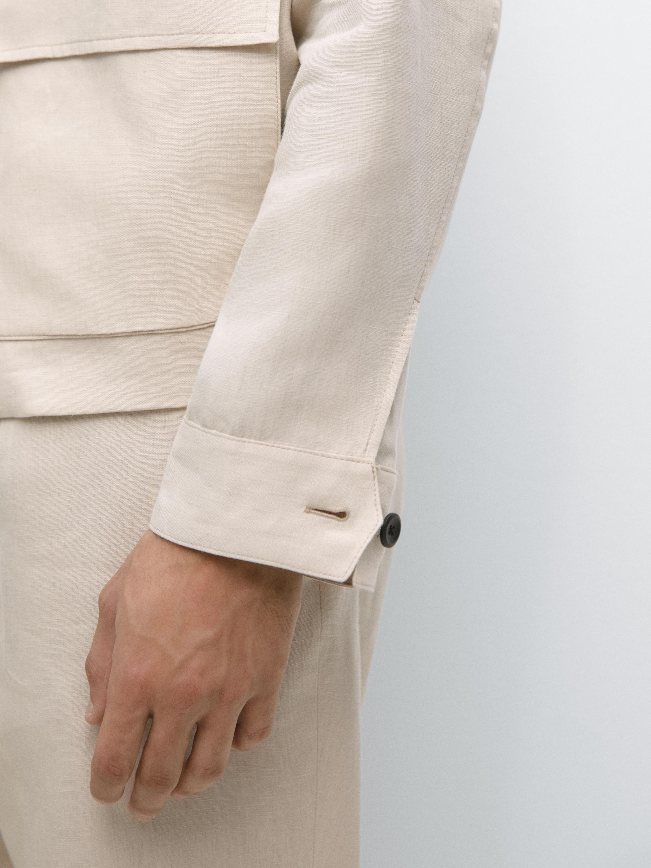 100% linen jacket with pockets — BEIGE