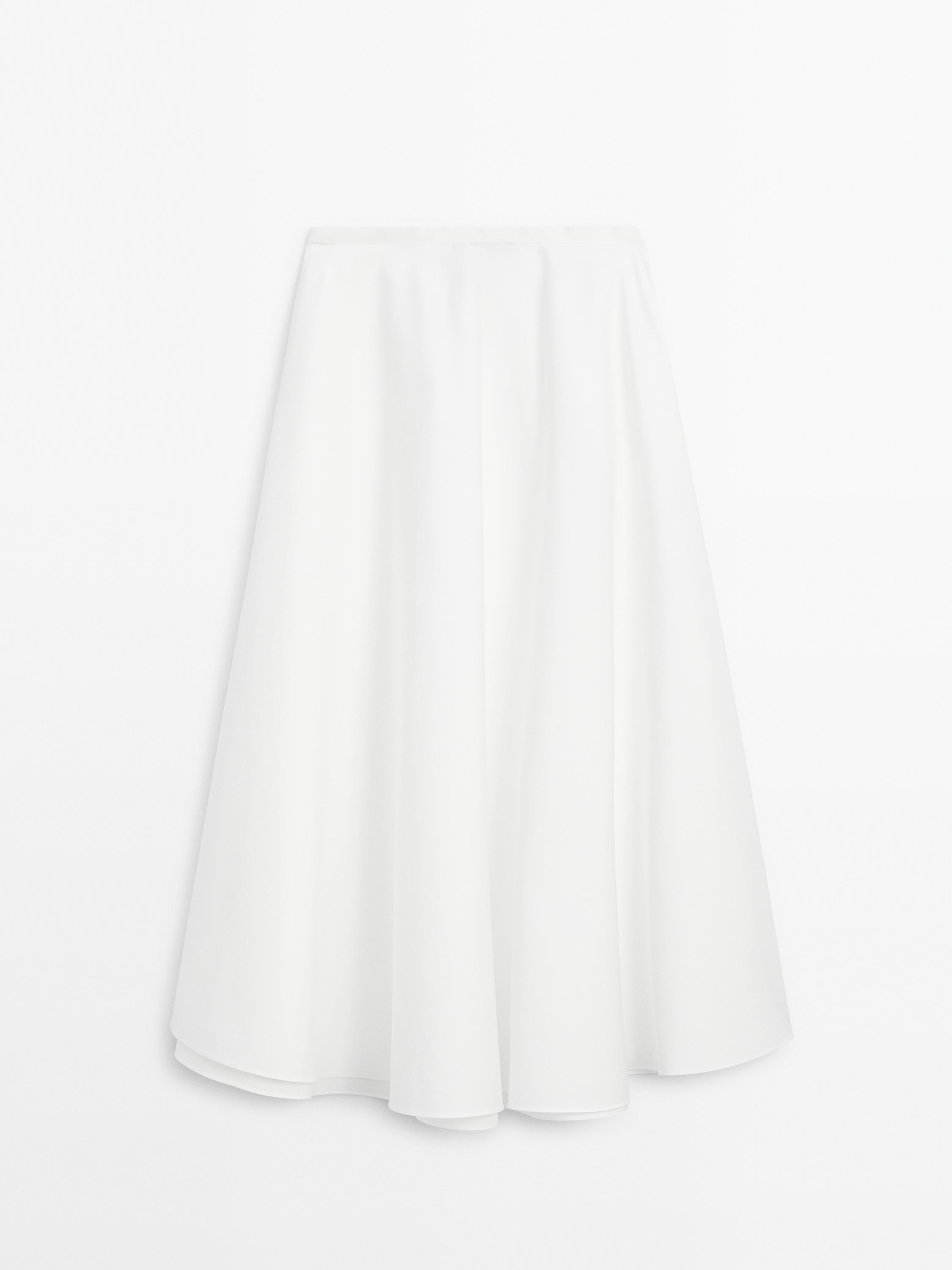 Cotton blend poplin midi skirt