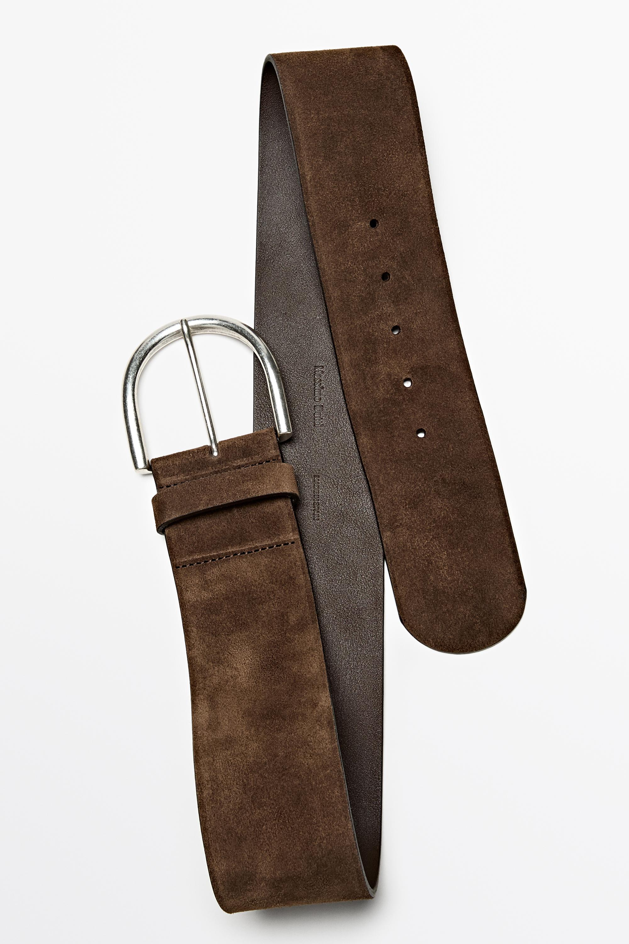 Split suede leather belt with metallic buckle — KHAKI