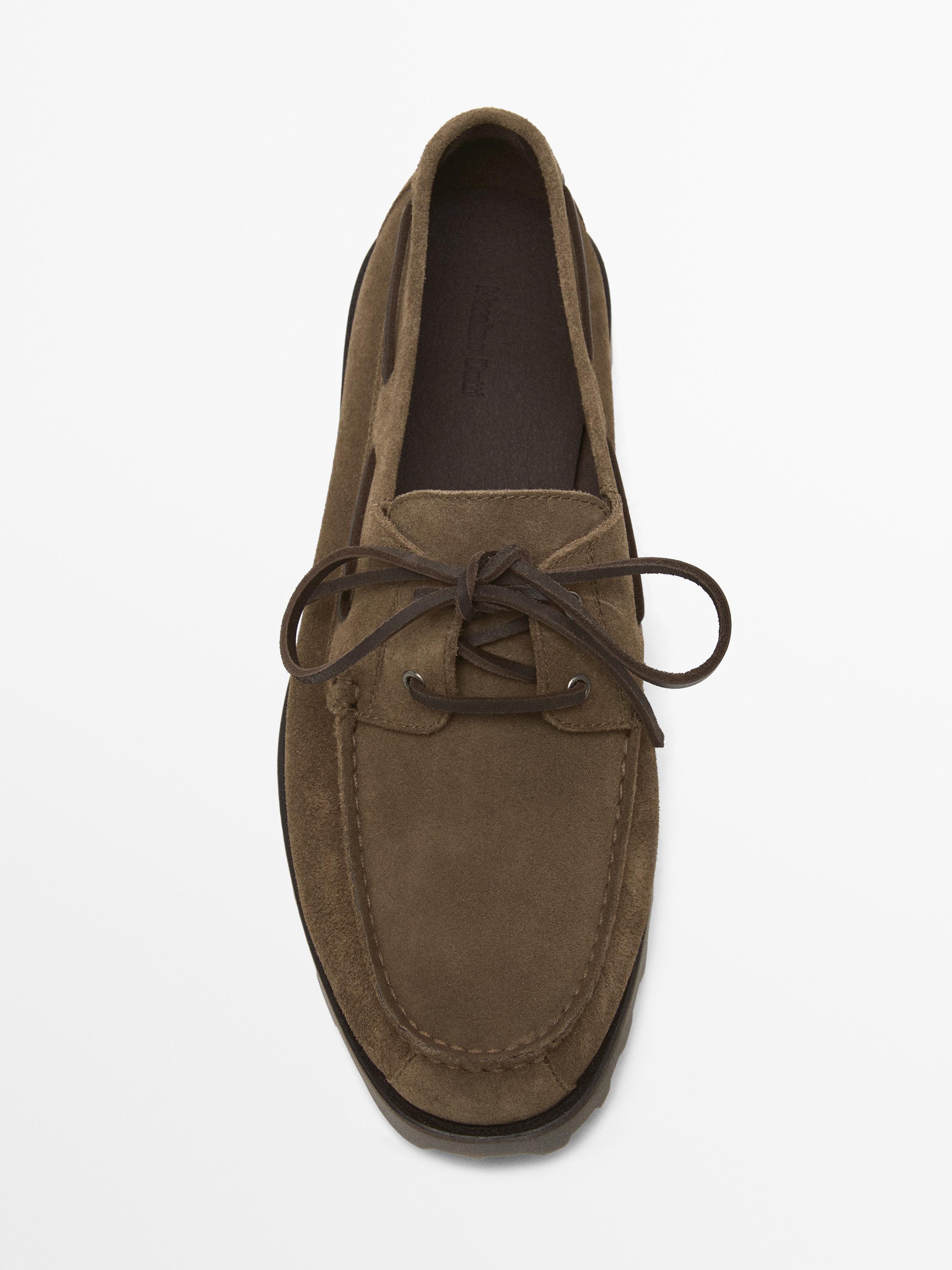 Brown split suede deck shoes