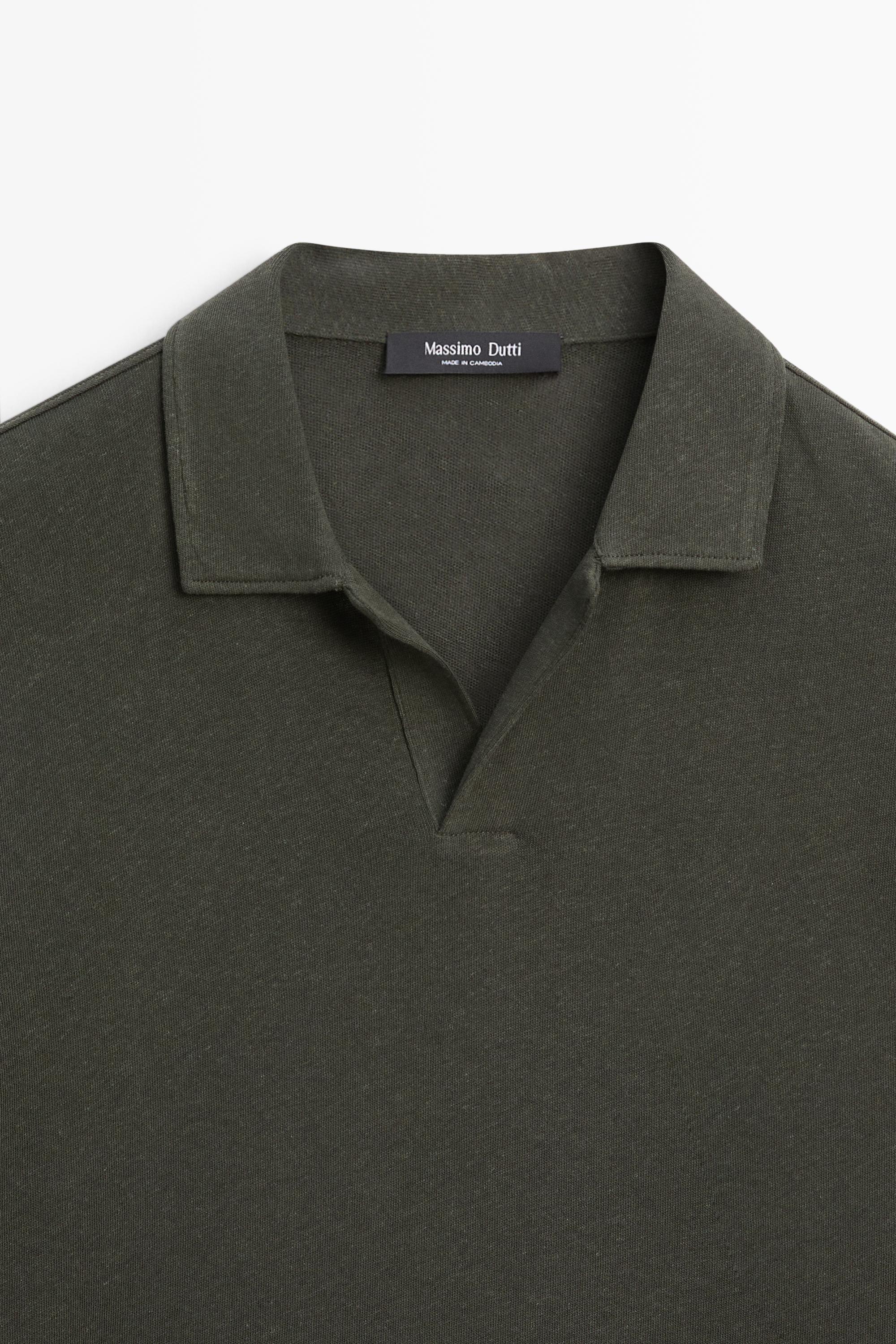 Short sleeve linen cotton polo shirt — DARK GREEN