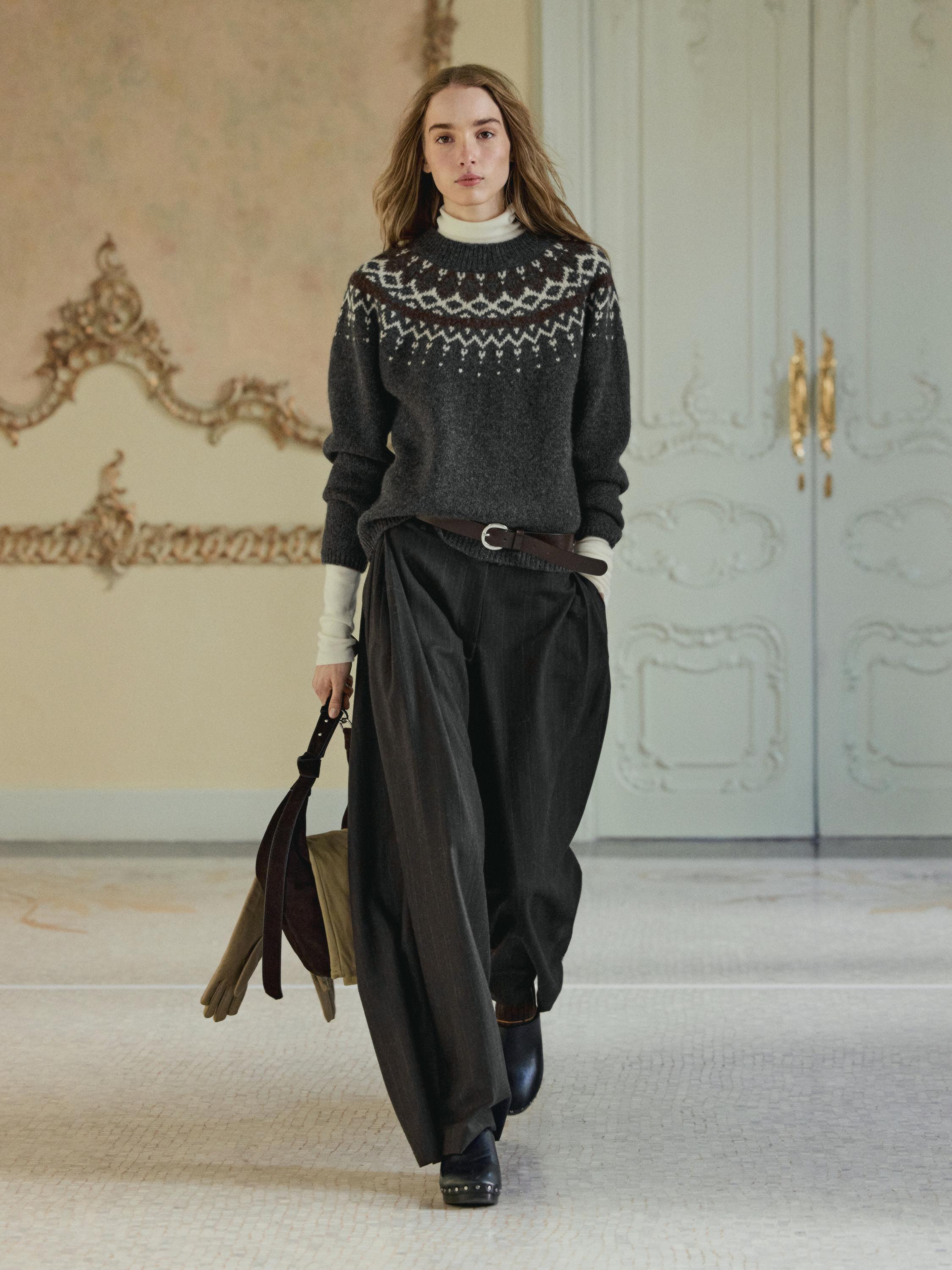 100% wool jacquard knit sweater