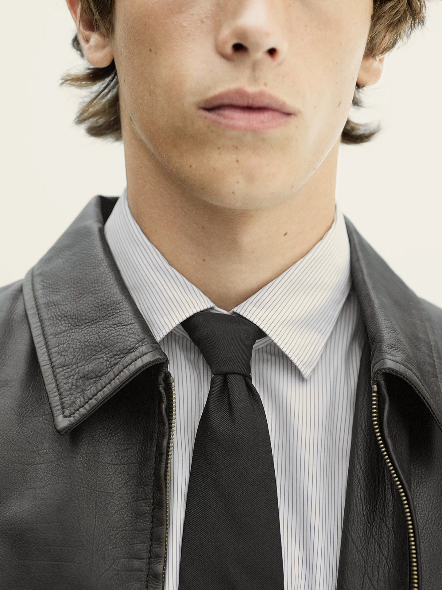 Distressed effect short nappa leather jacket