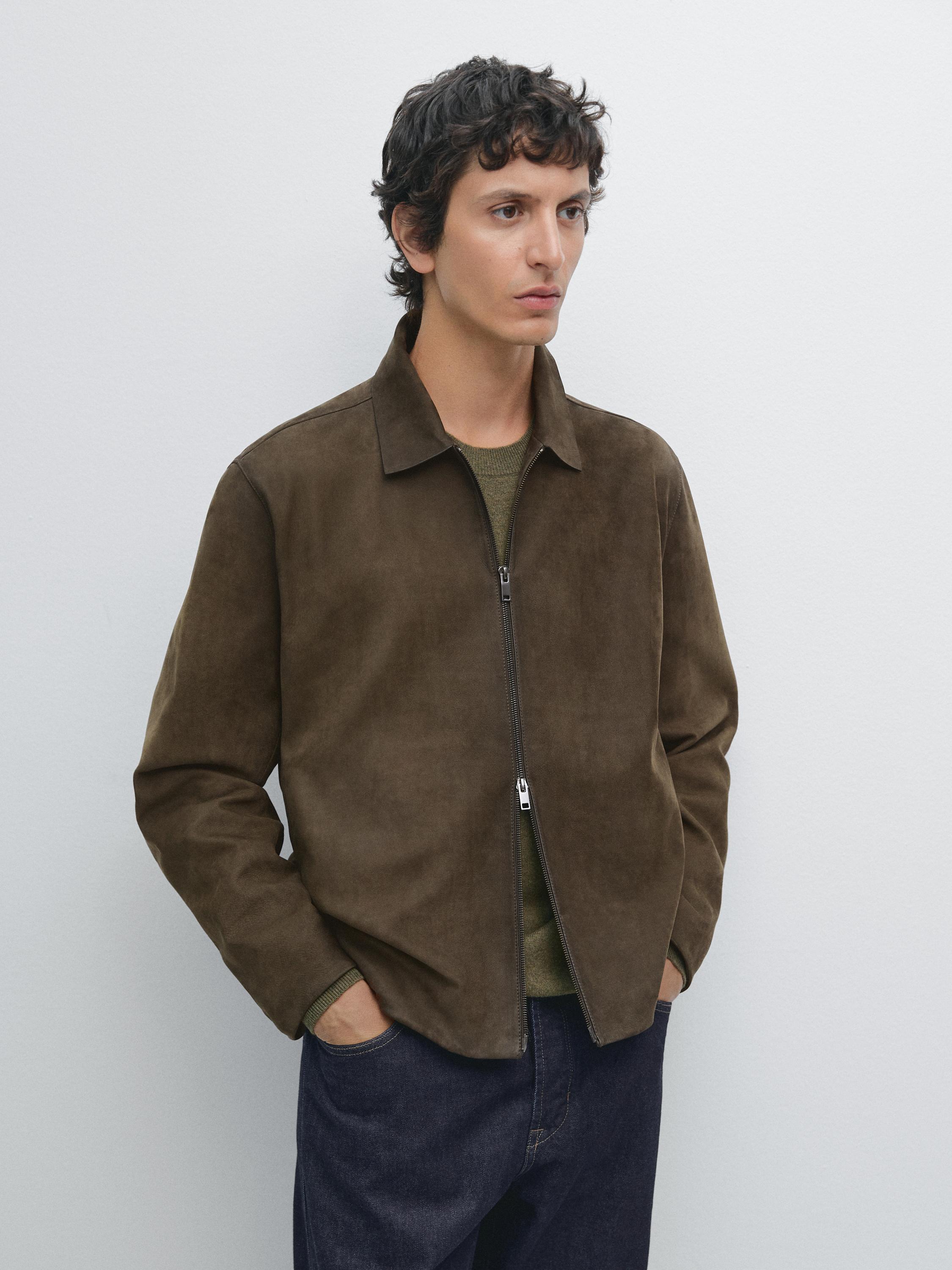 Nappa leather zip-up jacket